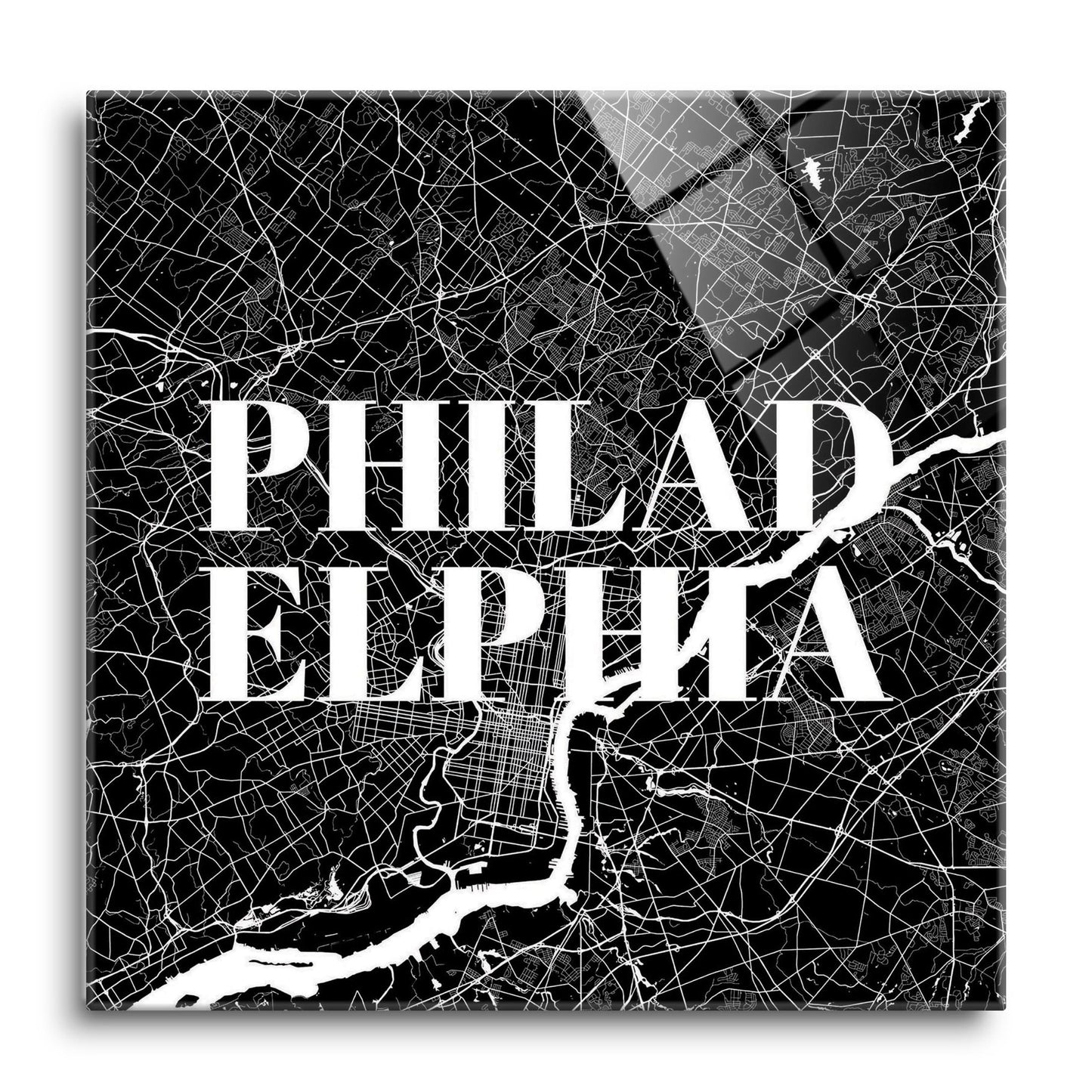 Minimalistic B&W Pennsylvania Philadelphia Map | Hi-Def Glass Art | Eaches | Min 1