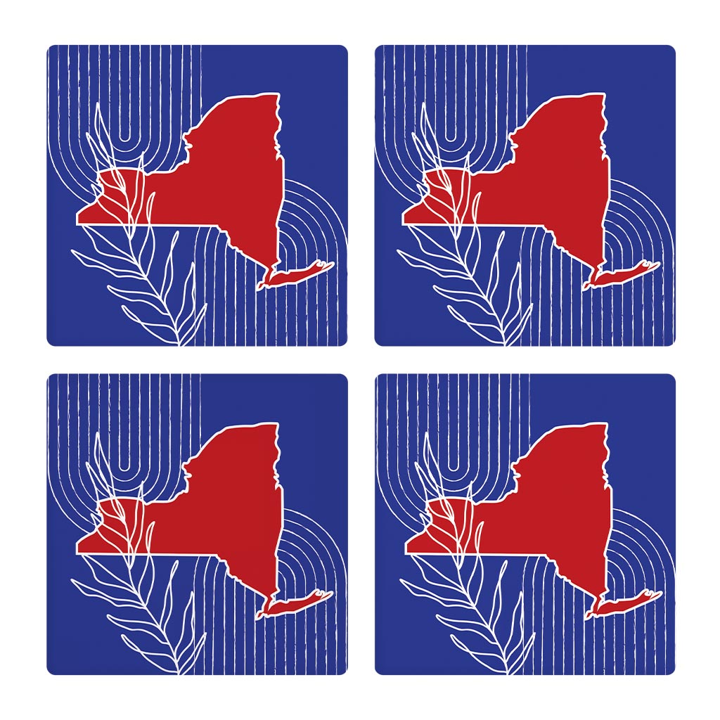 Red White And Blue New York State Retro Thin Lines | Absorbent Coasters | Set of 4 | Min 2