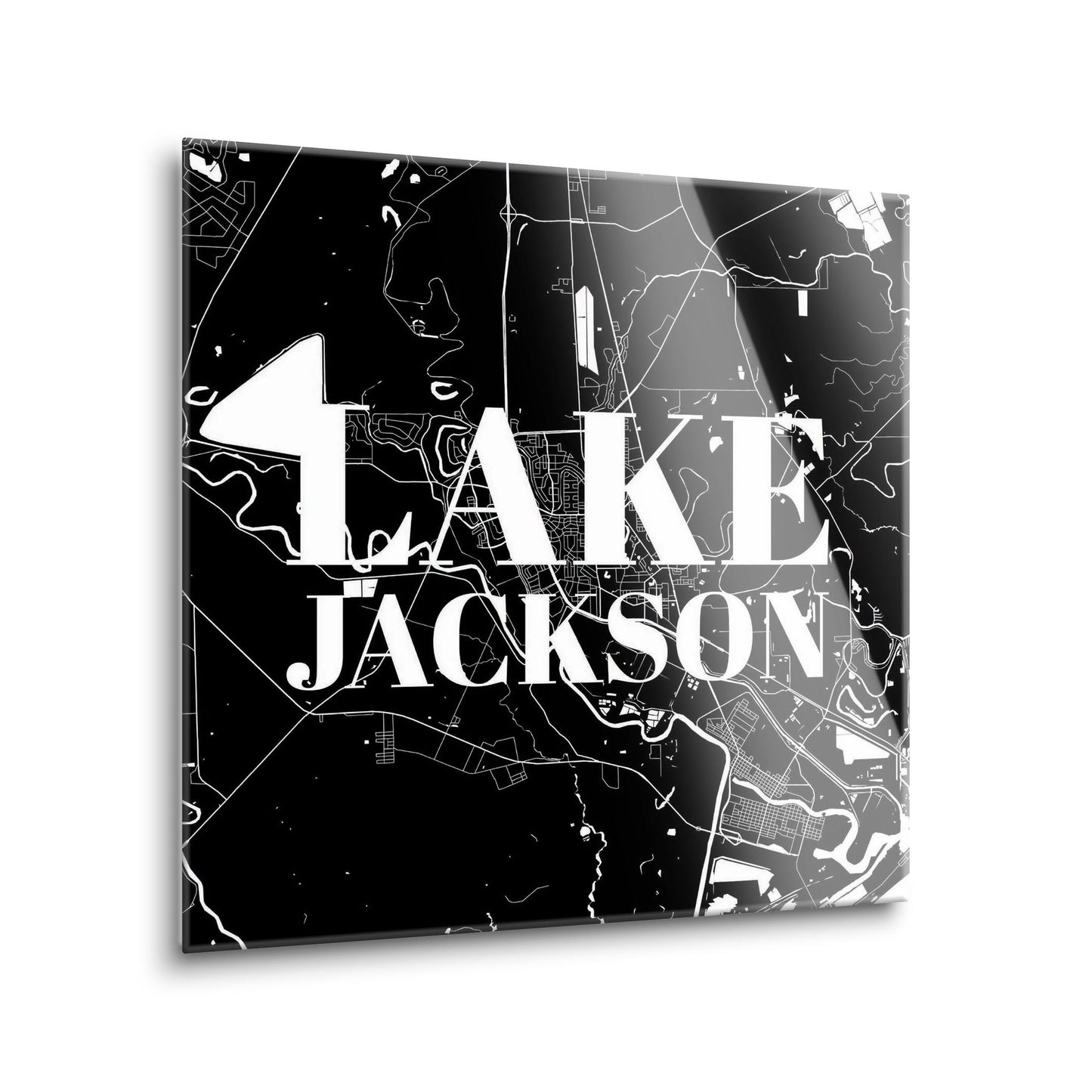 Minimalistic B&W Texas Lake Jackson Map | Hi-Def Glass Art | Eaches | Min 1