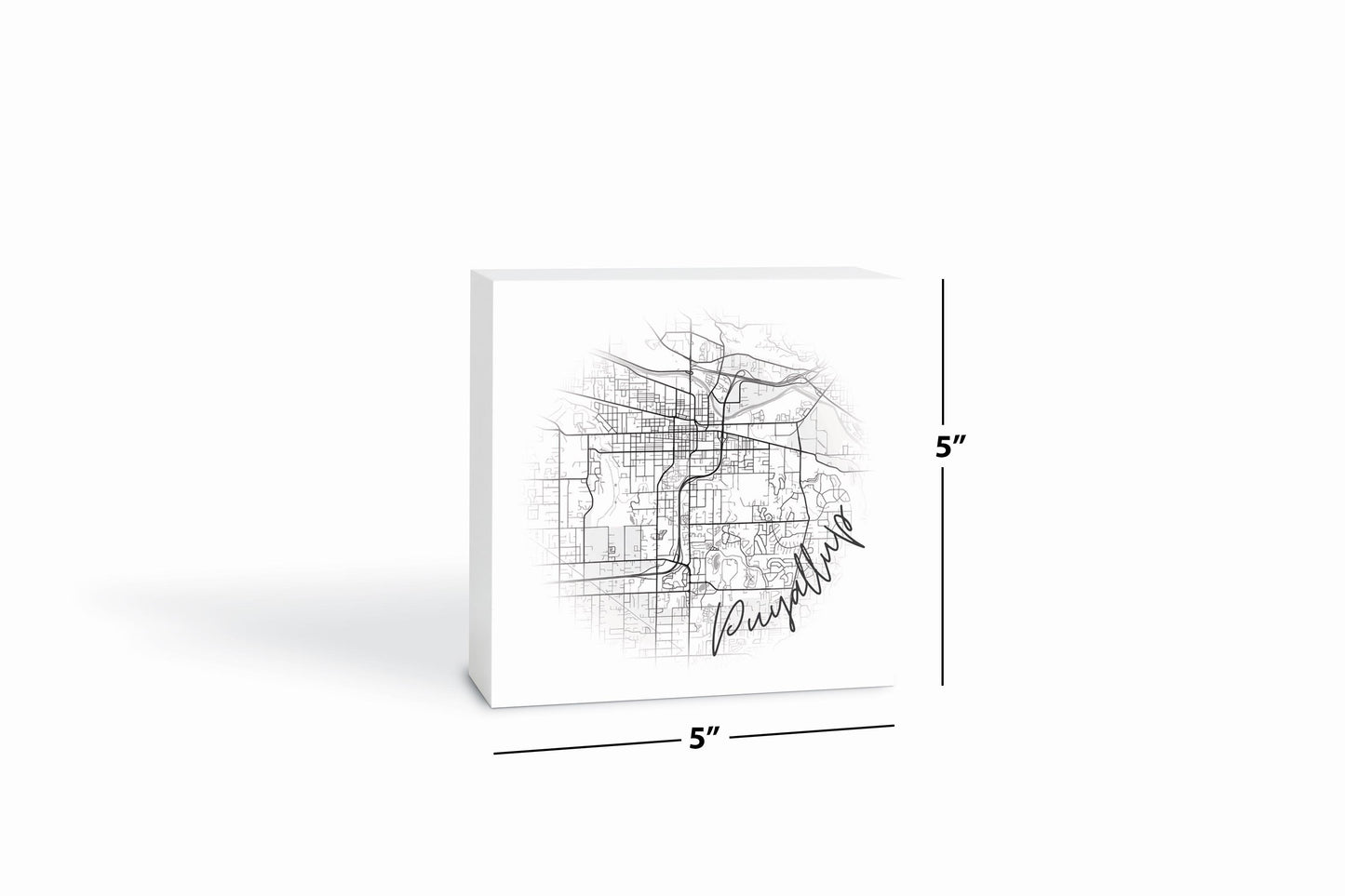 Minimalistic B&W Washington Puyallup Circle Map | Wood Block | Eaches | Min 4