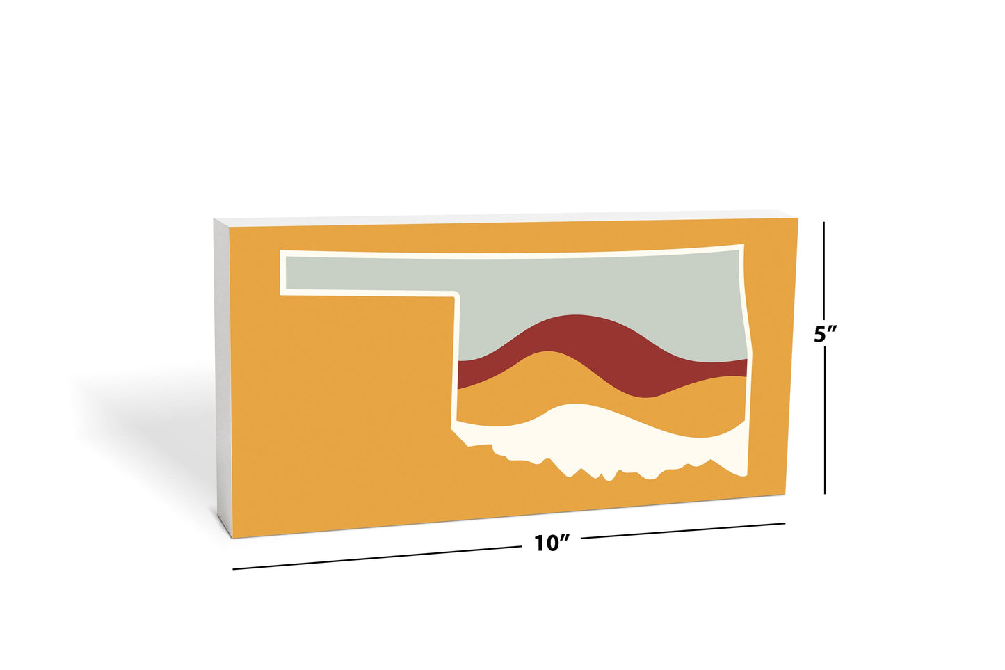 Modern Minimalist Oklahoma Orange Retro State Shape With Hills | Wood Block | Eaches | Min 4
