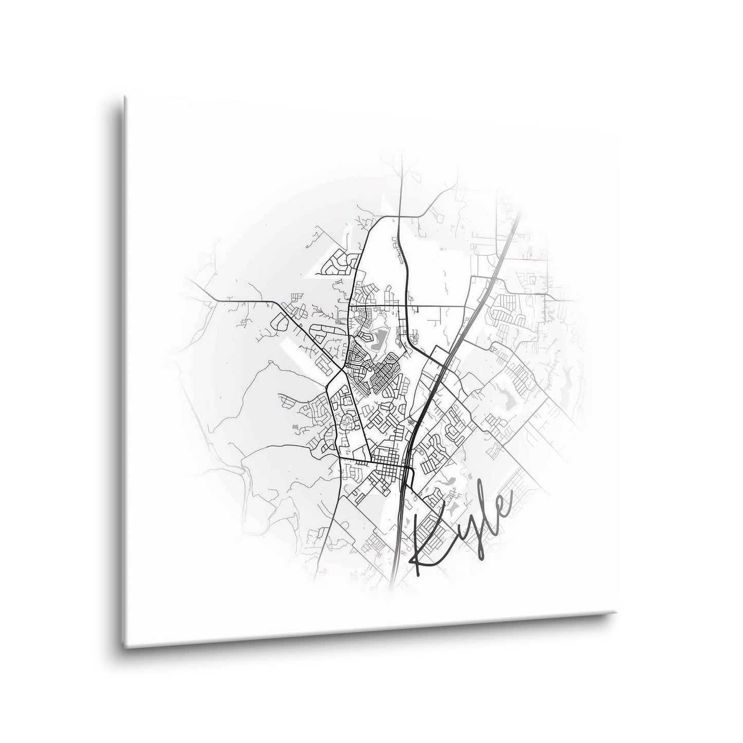 Minimalistic B&W Texas Kyle Circle Map | Hi-Def Glass Art | Eaches | Min 1