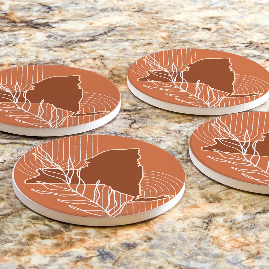 Modern Minimalist New York Shape And Leaf | Absorbent Coasters | Set of 4 | Min 2