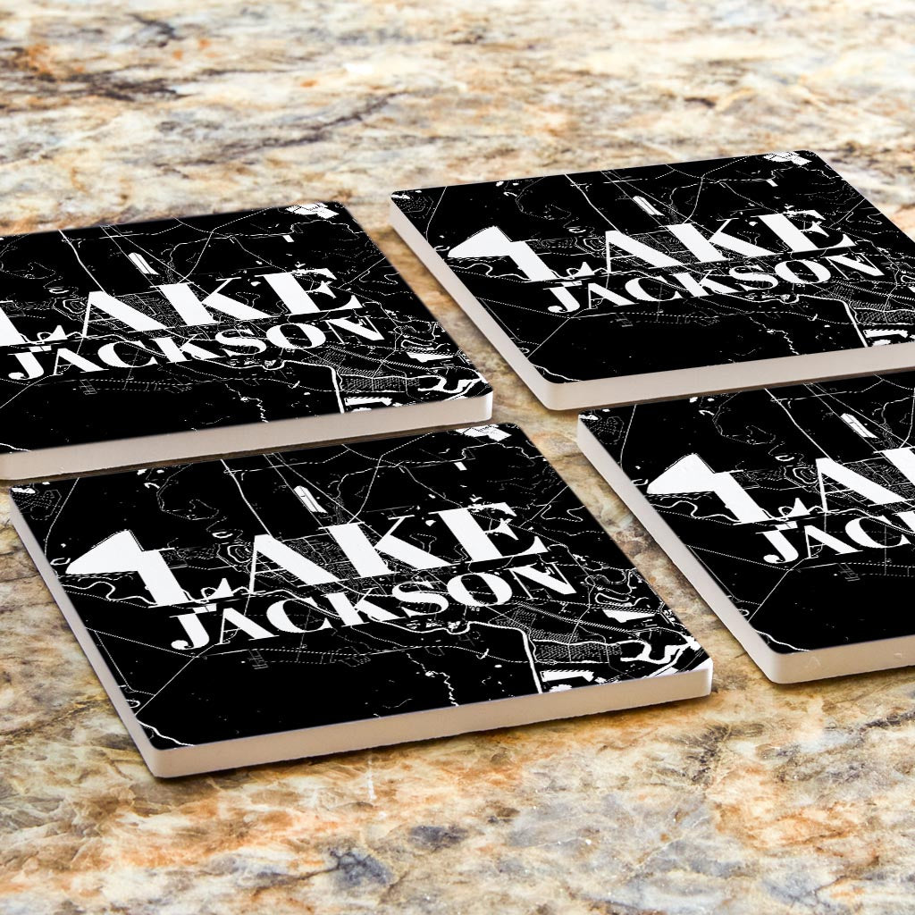 Minimalistic B&W Texas Lake Jackson Map | Absorbent Coasters | Set of 4 | Min 2