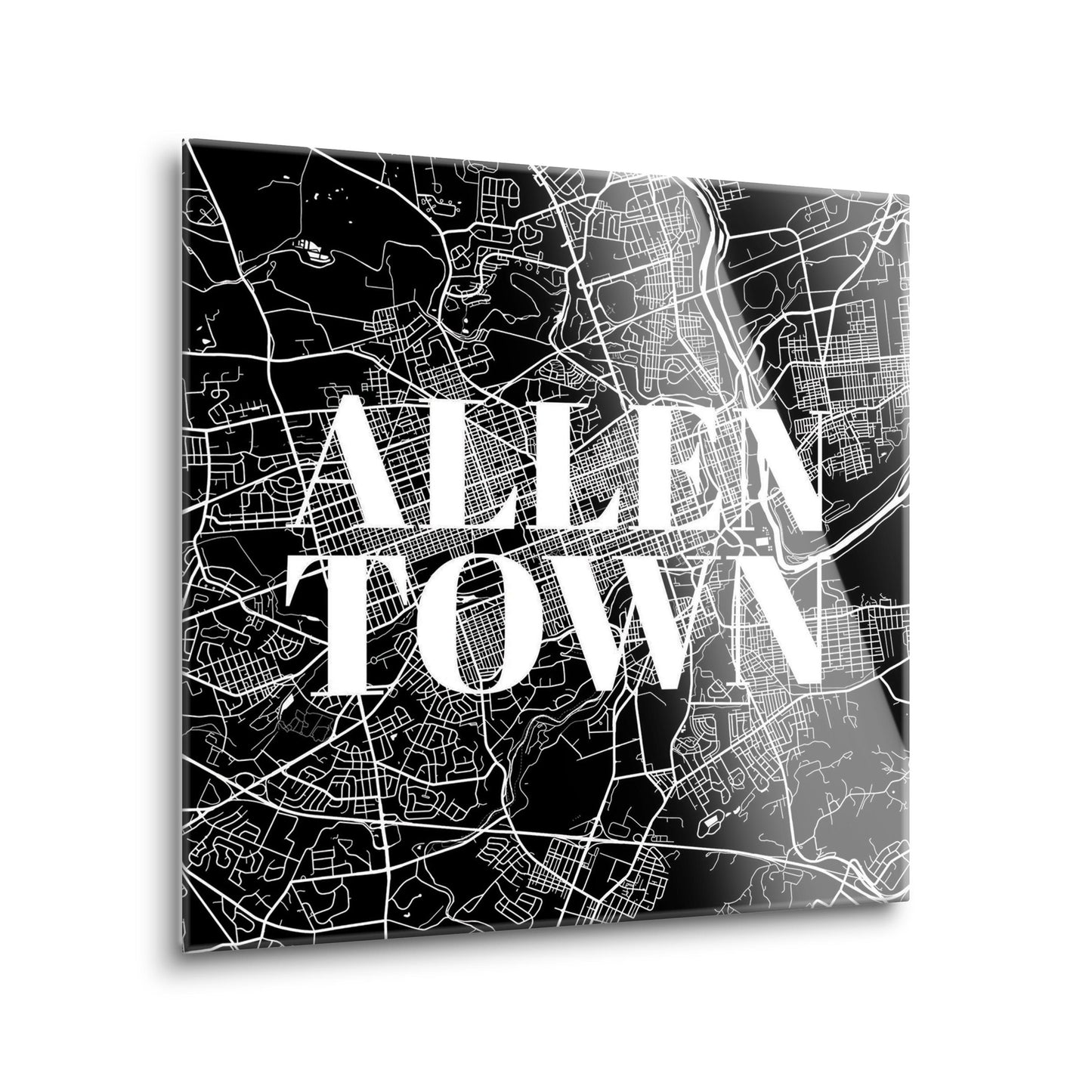Minimalistic B&W Pennsylvania Allentown Map | Hi-Def Glass Art | Eaches | Min 2