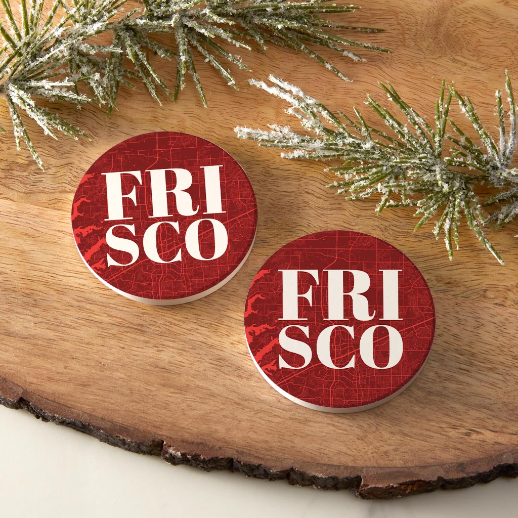 Modern Minimalist Texas Colors Frisco Map | Absorbent Car Coasters | Set of 2 | Min 4