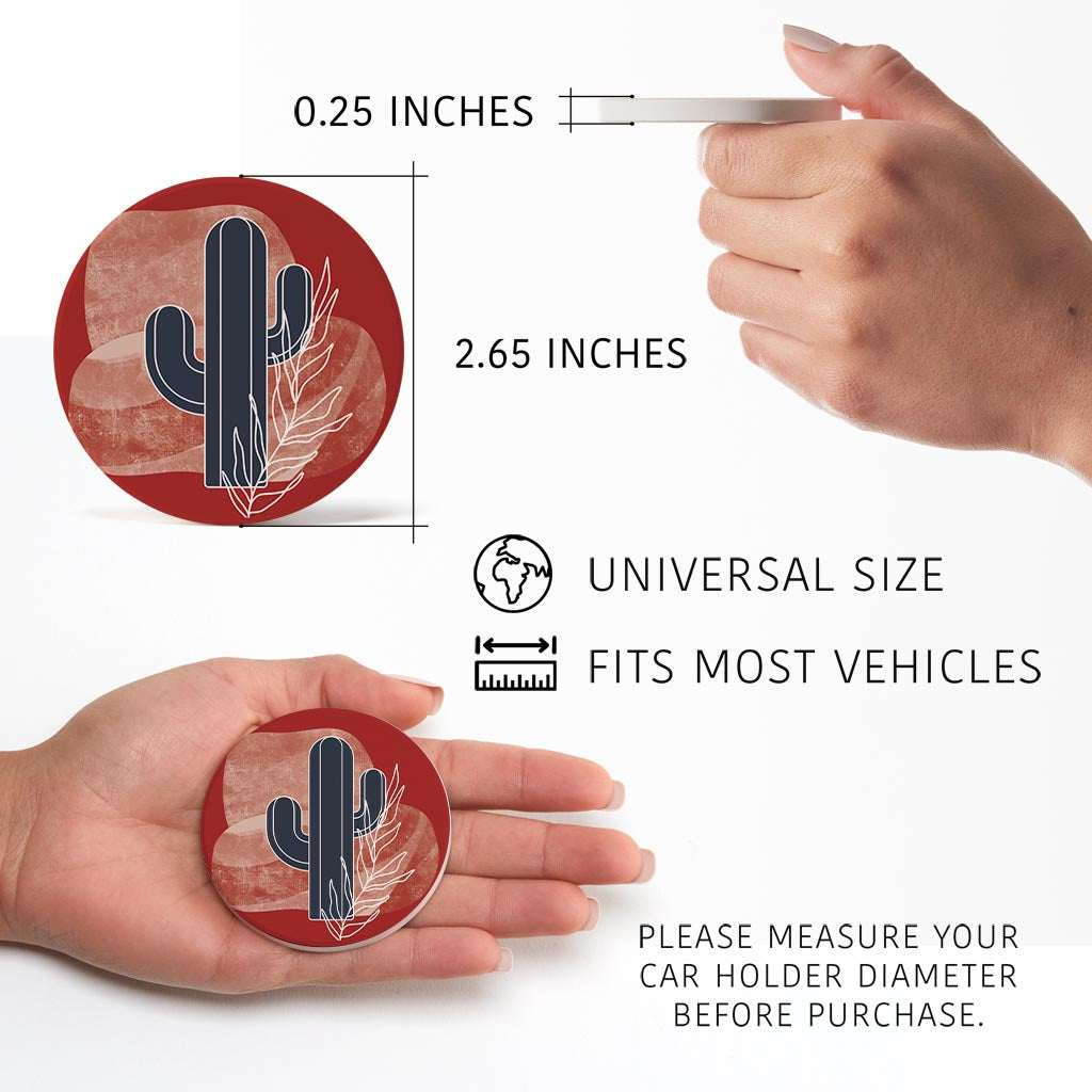 Modern Minimalist Texas Colors Cactus| Absorbent Car Coasters | Set of 2 | Min 4