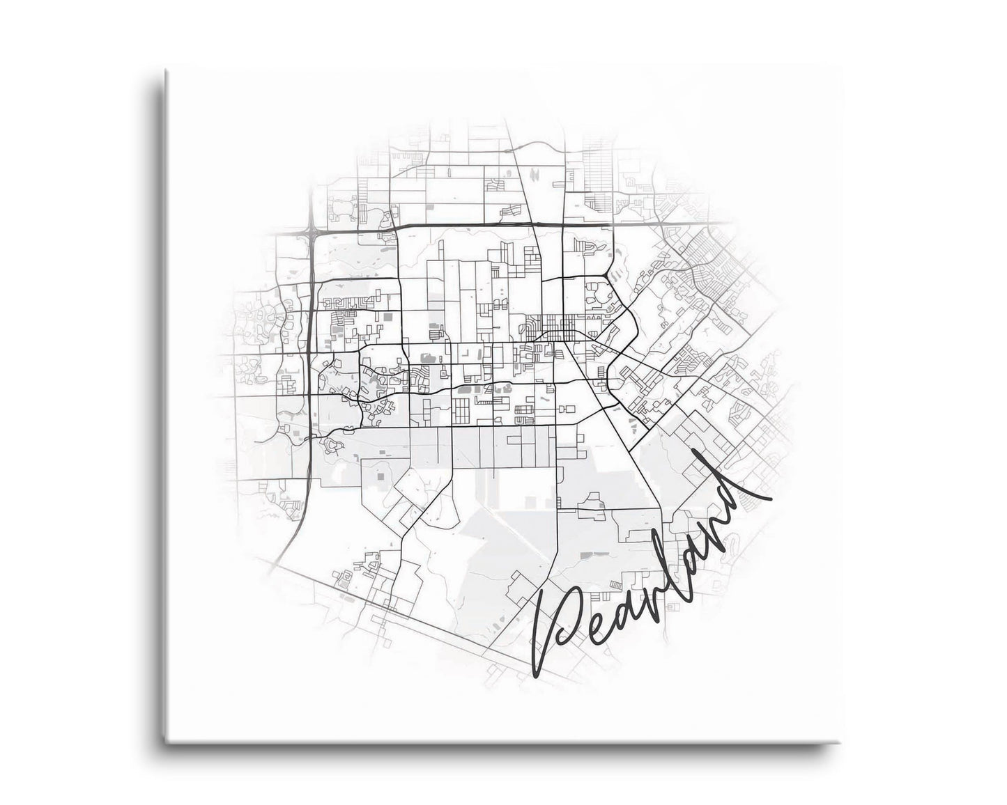 Minimalistic B&W Texas Pearland City Circle Map | Hi-Def Glass Art | Eaches | Min 2