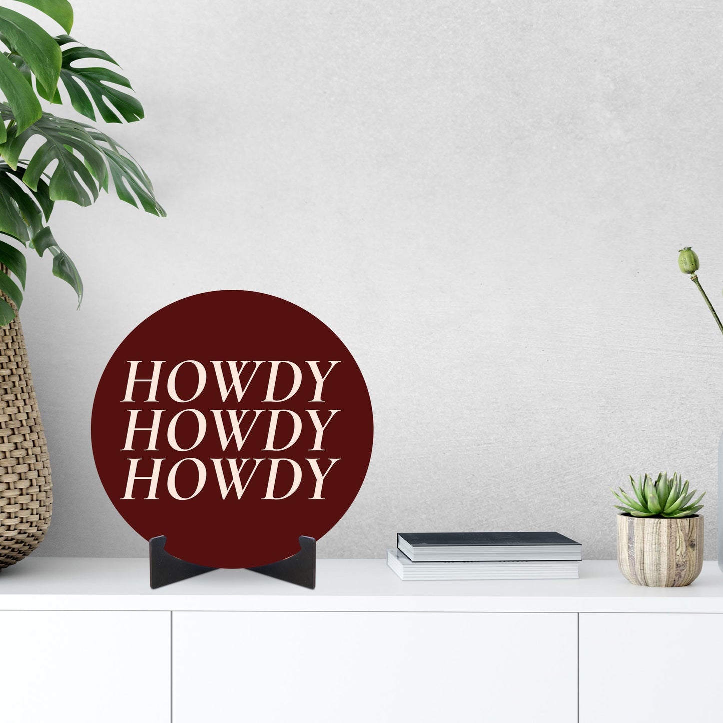 Modern Minimalist Texas Maroon Howdy | Wood Sign | Eaches | Min 1