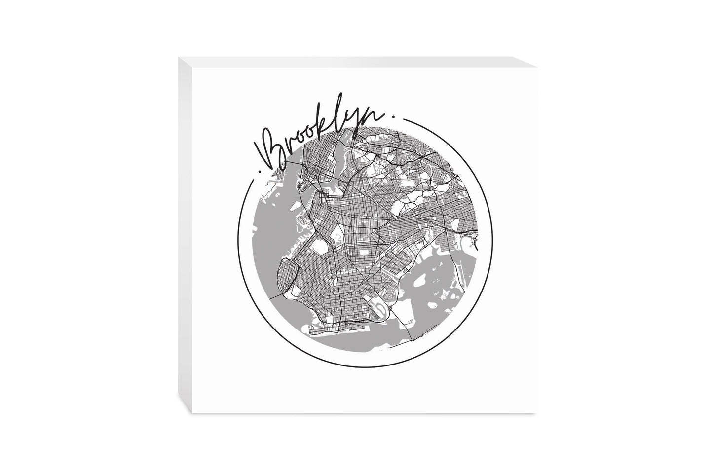 Minimalistic B&W New York Brooklyn Circle Map | Wood Block | Eaches | Min 2