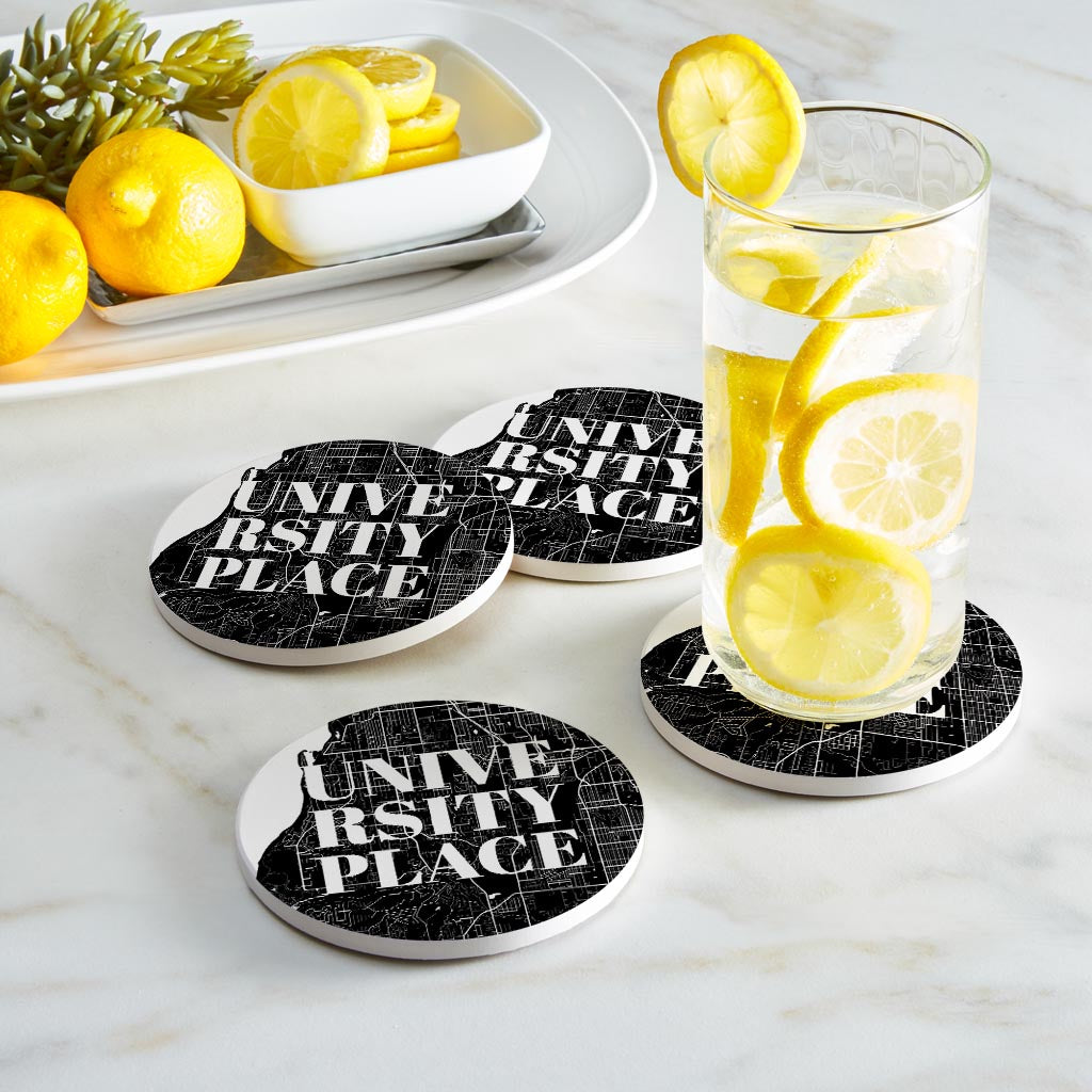 Minimalistic B&W Washington University Place Map | Absorbent Coasters | Set of 4 | Min 2