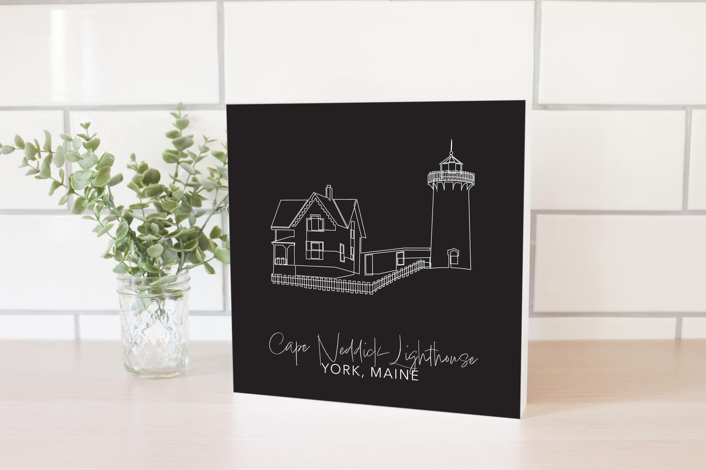 Black Cape Neddick Lighthouse | Wood Block | Eaches | Min 2