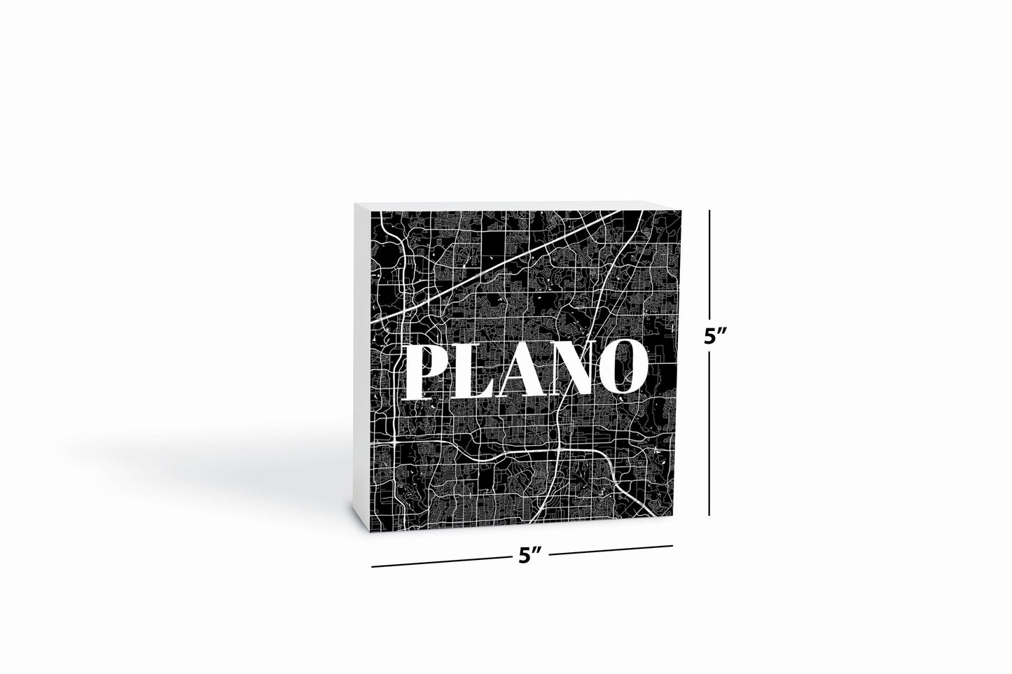 Minimalistic B&W Texas Plano Map | Wood Block | Eaches | Min 4