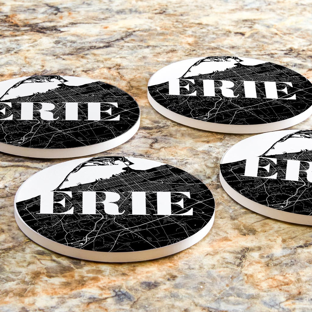 Minimalistic B&W Pennsylvania Erie Map | Absorbent Coasters | Set of 4 | Min 2