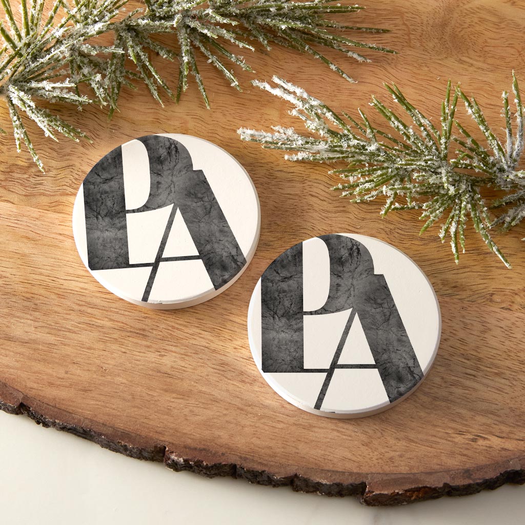 Minimalistic B&W Pennsylvania White Initials | Absorbent Car Coasters | Set of 2 | Min 4