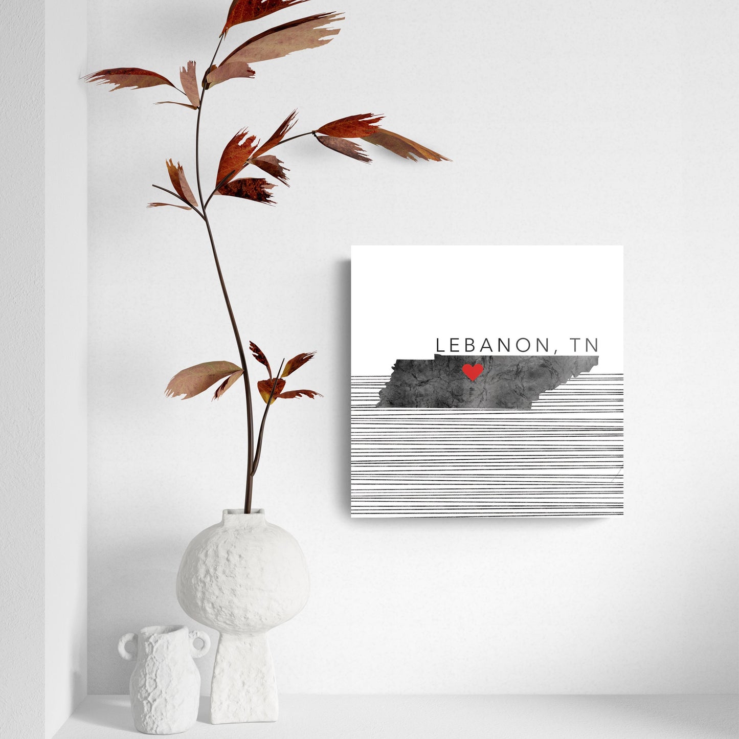 Minimalist B&W Tennessee State Lebanon Heart | Hi-Def Glass Art | Eaches | Min 2