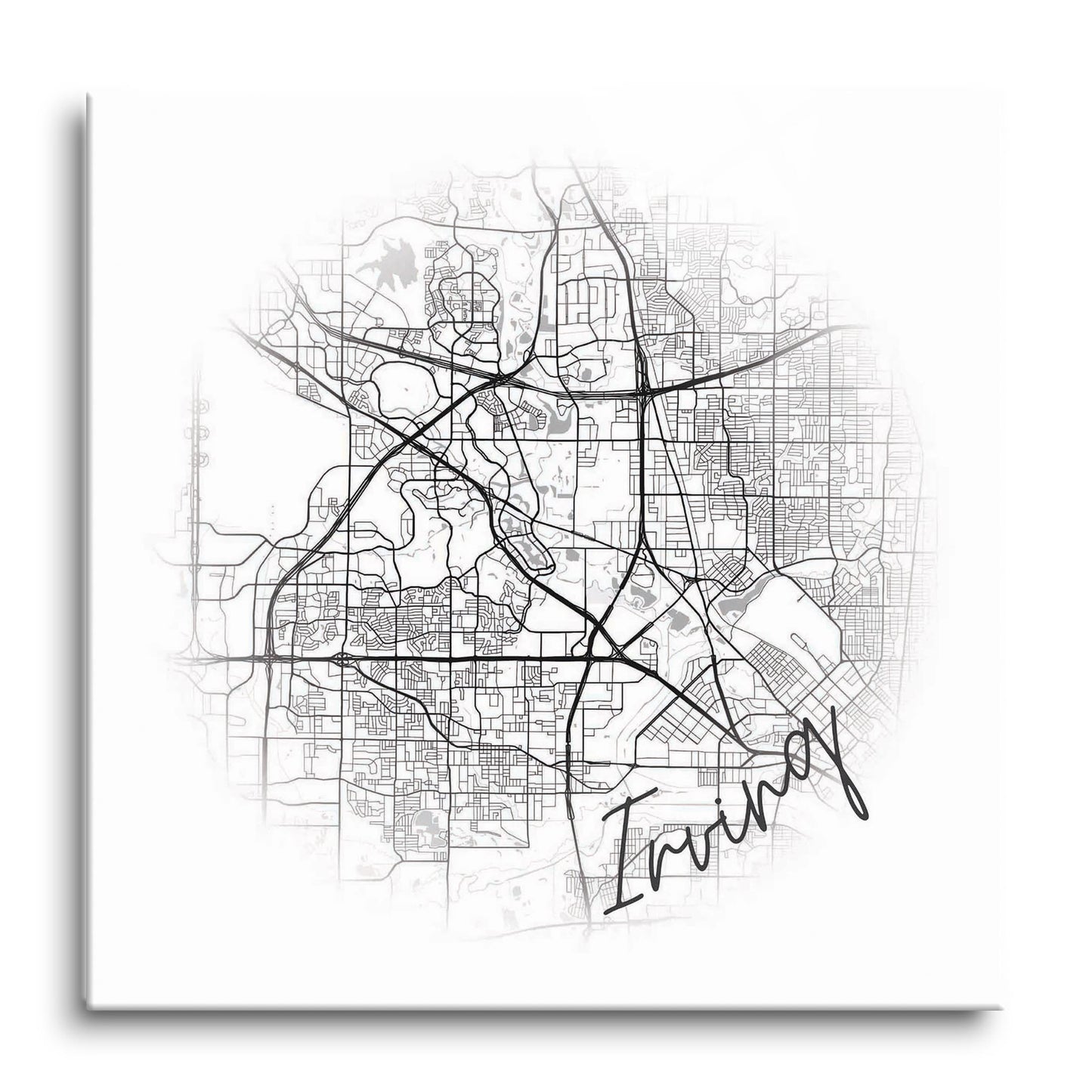Minimalistic B&W Texas Irving Circle Map | Hi-Def Glass Art | Eaches | Min 1