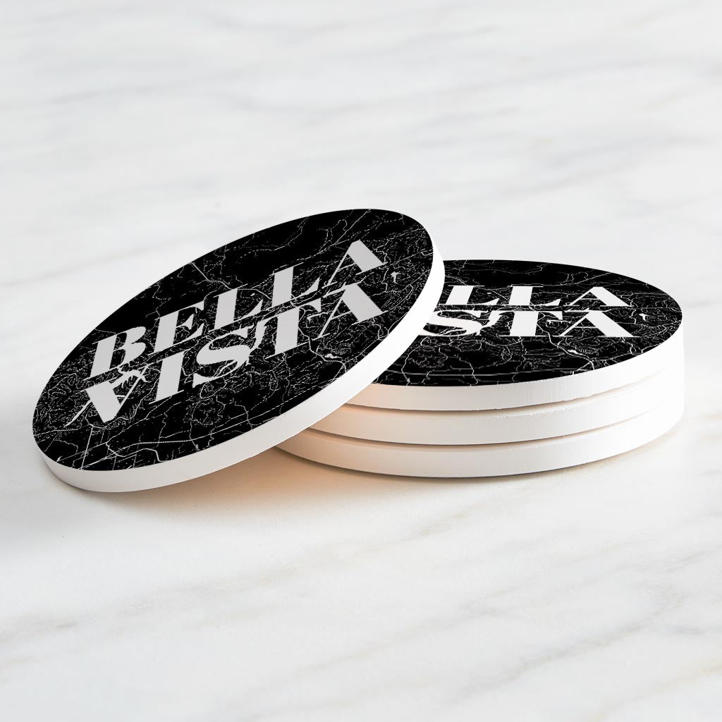 Minimalist B&W Arkansas Bella Vista Map | Absorbent Coasters | Set of 4 | Min 2