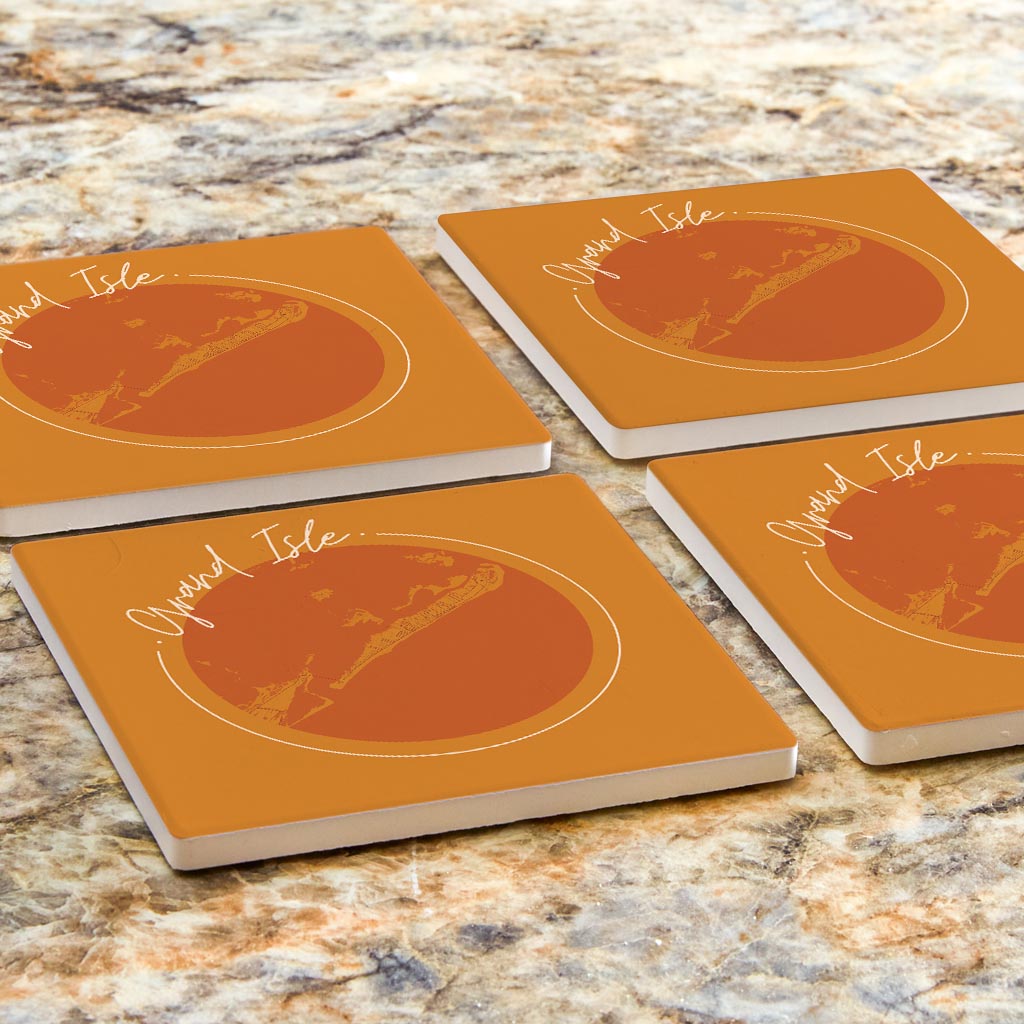 Louisiana Colorful Grand Isle Circle Map | Absorbent Coasters | Set of 4 | Min 2