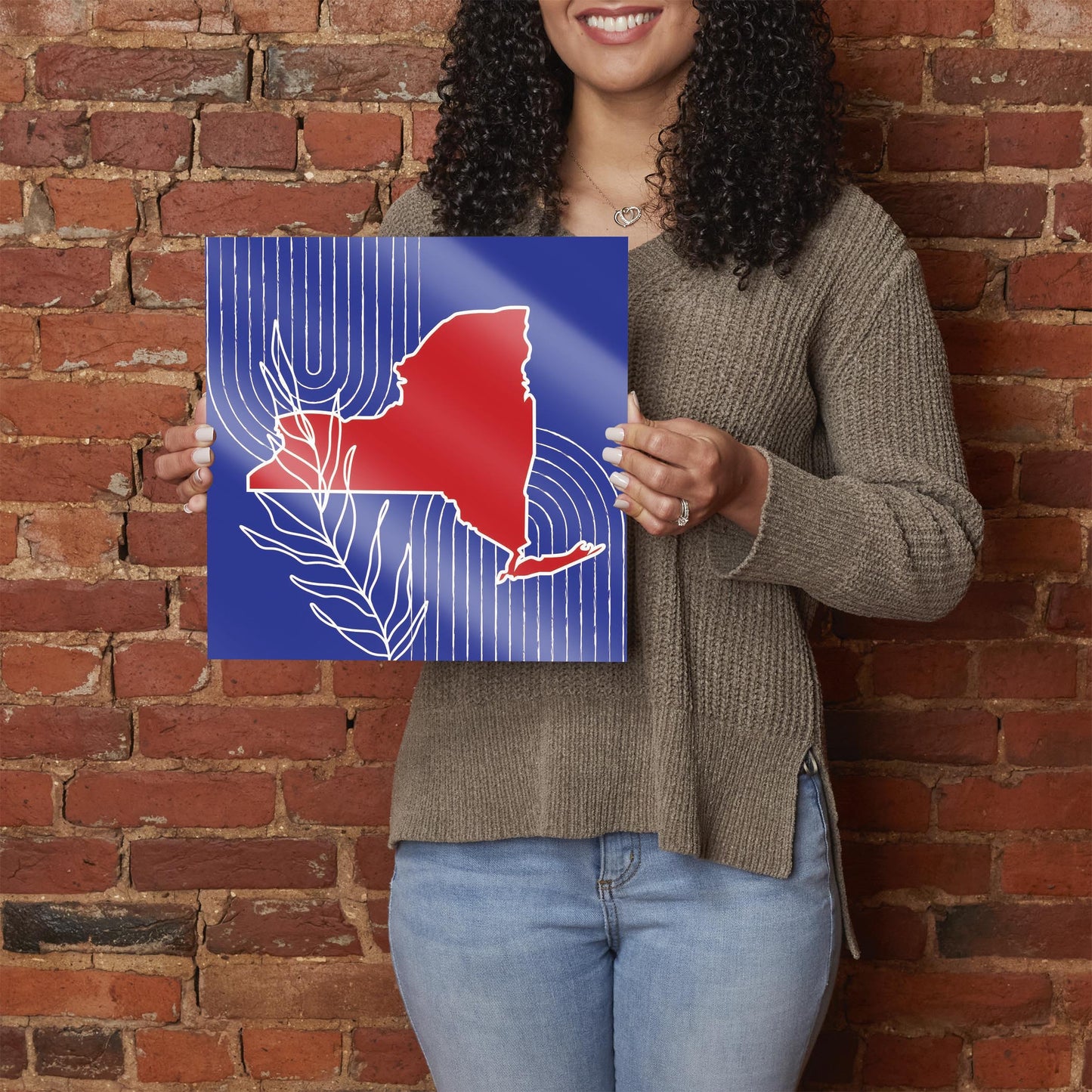 Red White And Blue New York State Retro Thin Lines | Hi-Def Glass Art | Eaches | Min 1