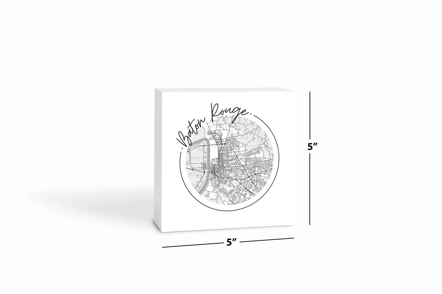 Minimalist B&W Louisiana Baton Rouge Circle Map | Wood Block | Eaches | Min 4