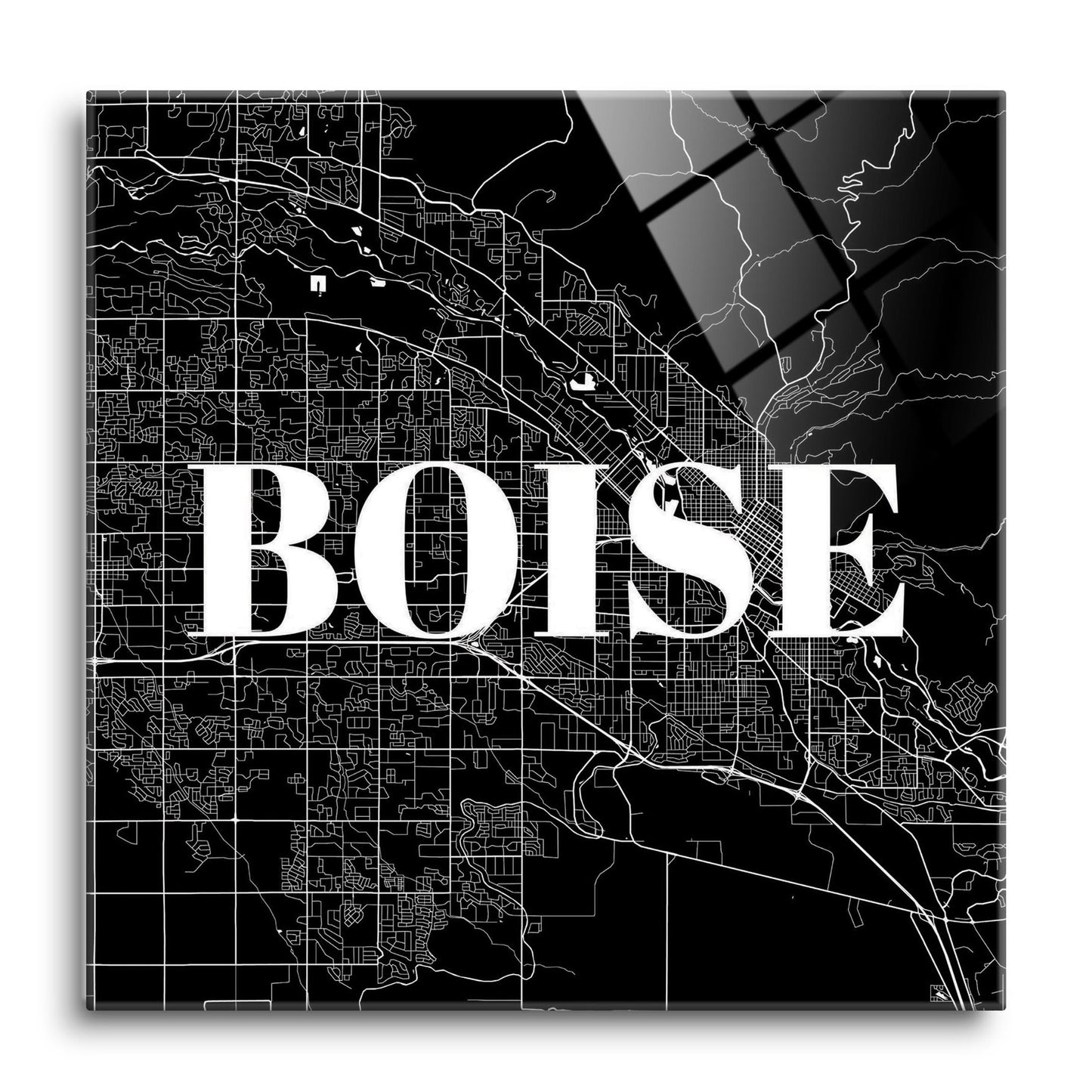 Minimalist B&W Idaho Boise Map | Hi-Def Glass Art | Eaches | Min 1