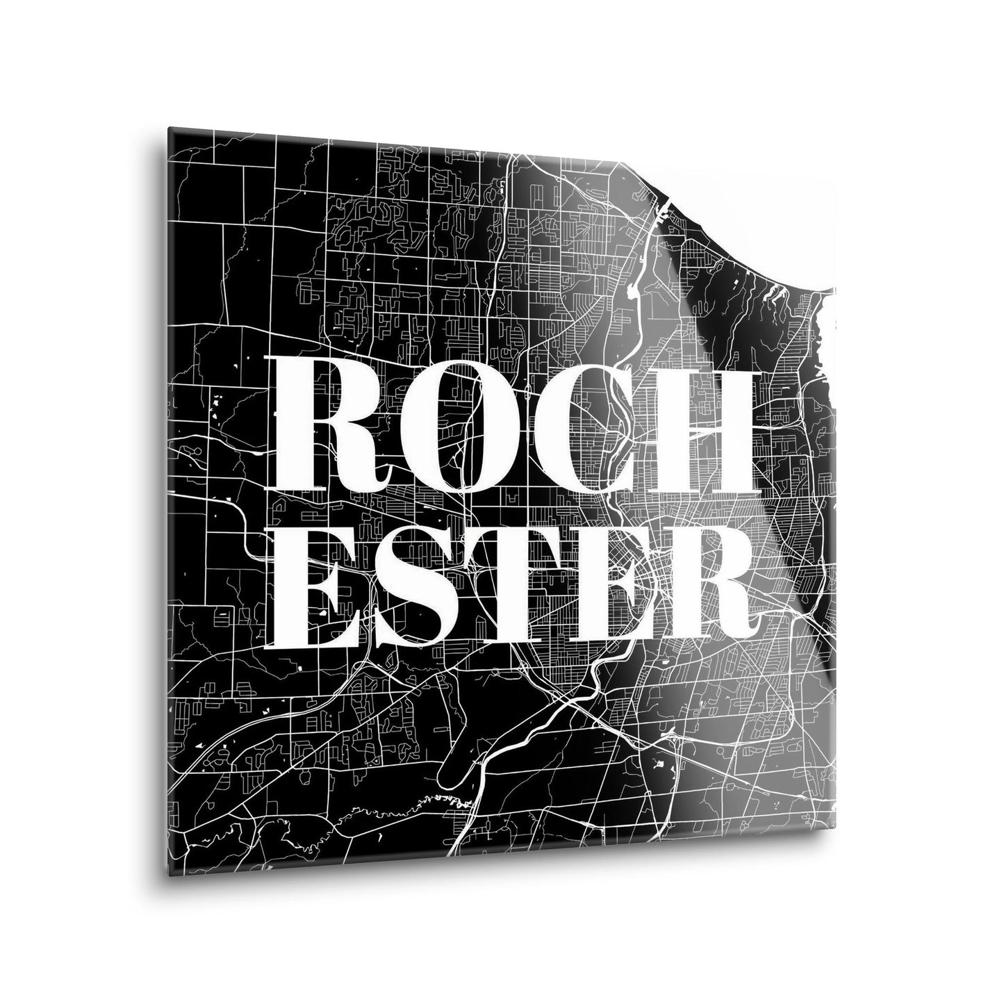 Minimalistic B&W New York Rochester Map | Hi-Def Glass Art | Eaches | Min 1