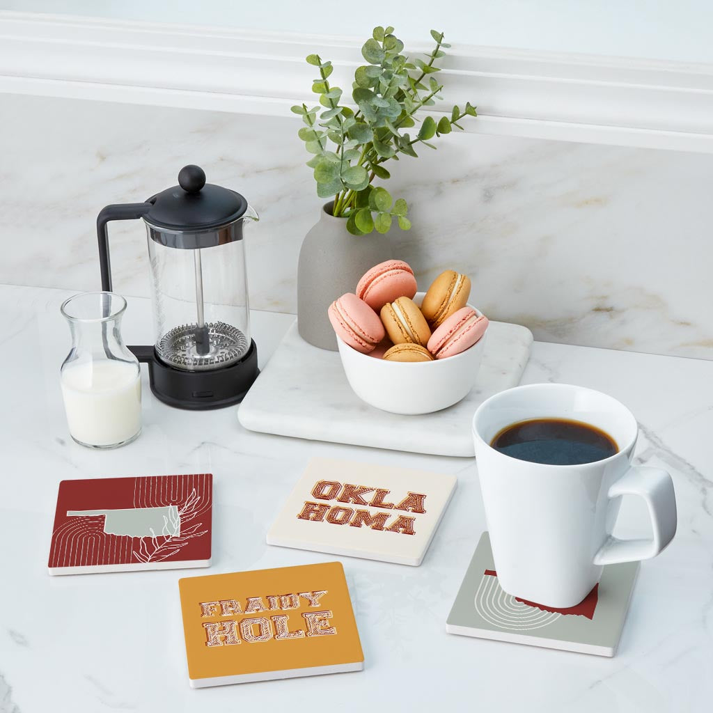 Modern Minimalist Oklahoma Set | Absorbent Coasters | Set of 4 | Min 2