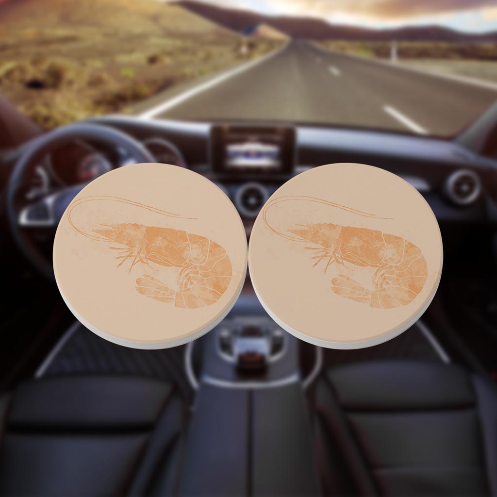 Louisiana Colorful Water Color Shrimp | Absorbent Car Coasters | Set of 2 | Min 4