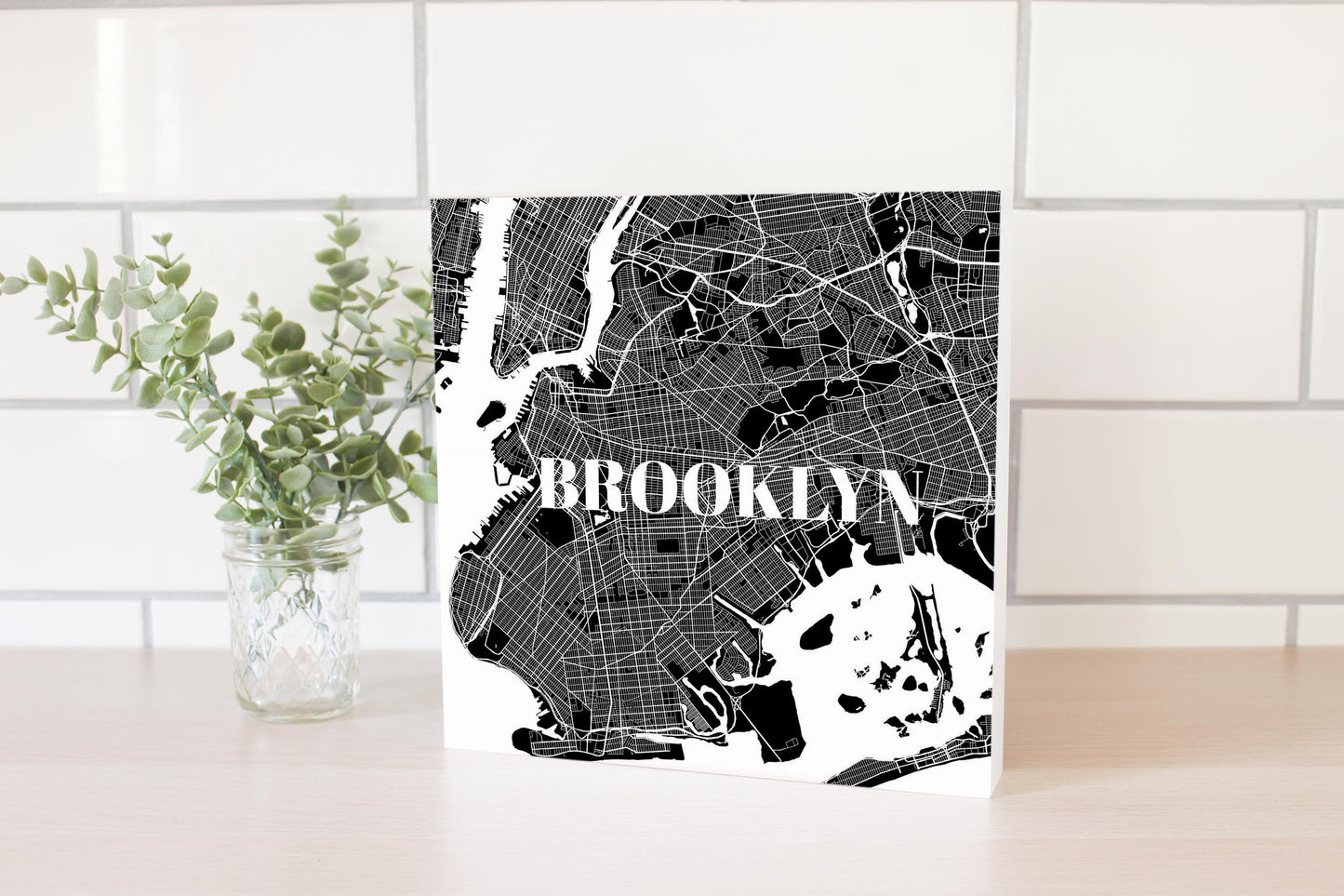 Minimalistic B&W New York Brooklyn Map | Wood Block | Eaches | Min 2