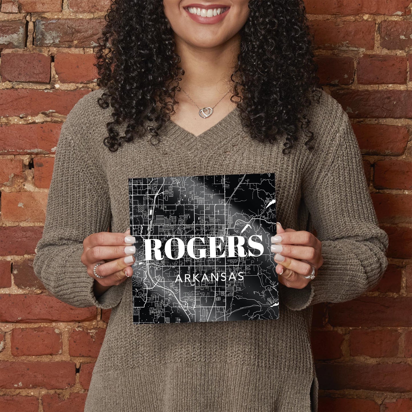 Minimalist B&W Arkansas Rogers Map State | Hi-Def Glass Art | Eaches | Min 2