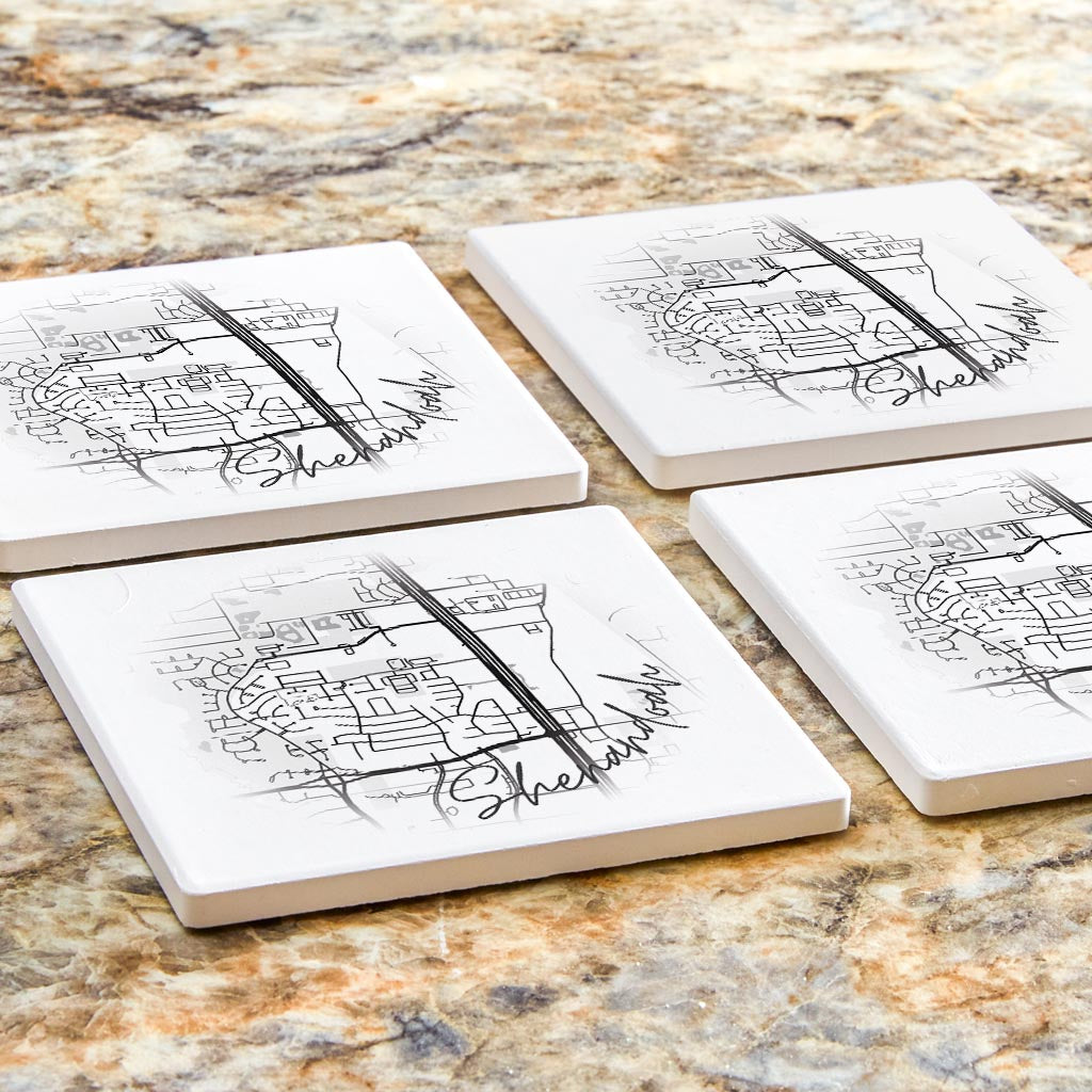 Minimalistic B&W Texas Shenandoah Circle Map | Absorbent Coasters | Set of 4 | Min 2