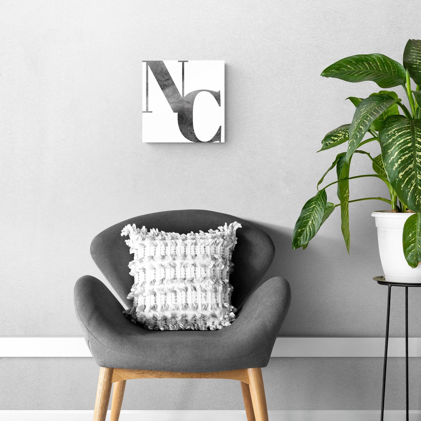 Minimalistic B&W North Carolina White Initials | Hi-Def Glass Art | Eaches | Min 1