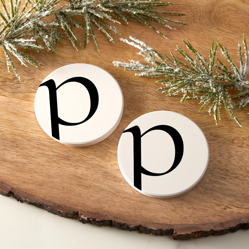 Minimalist Monogram P Circle | Absorbent Car Coasters | Set of 2 | Min 4
