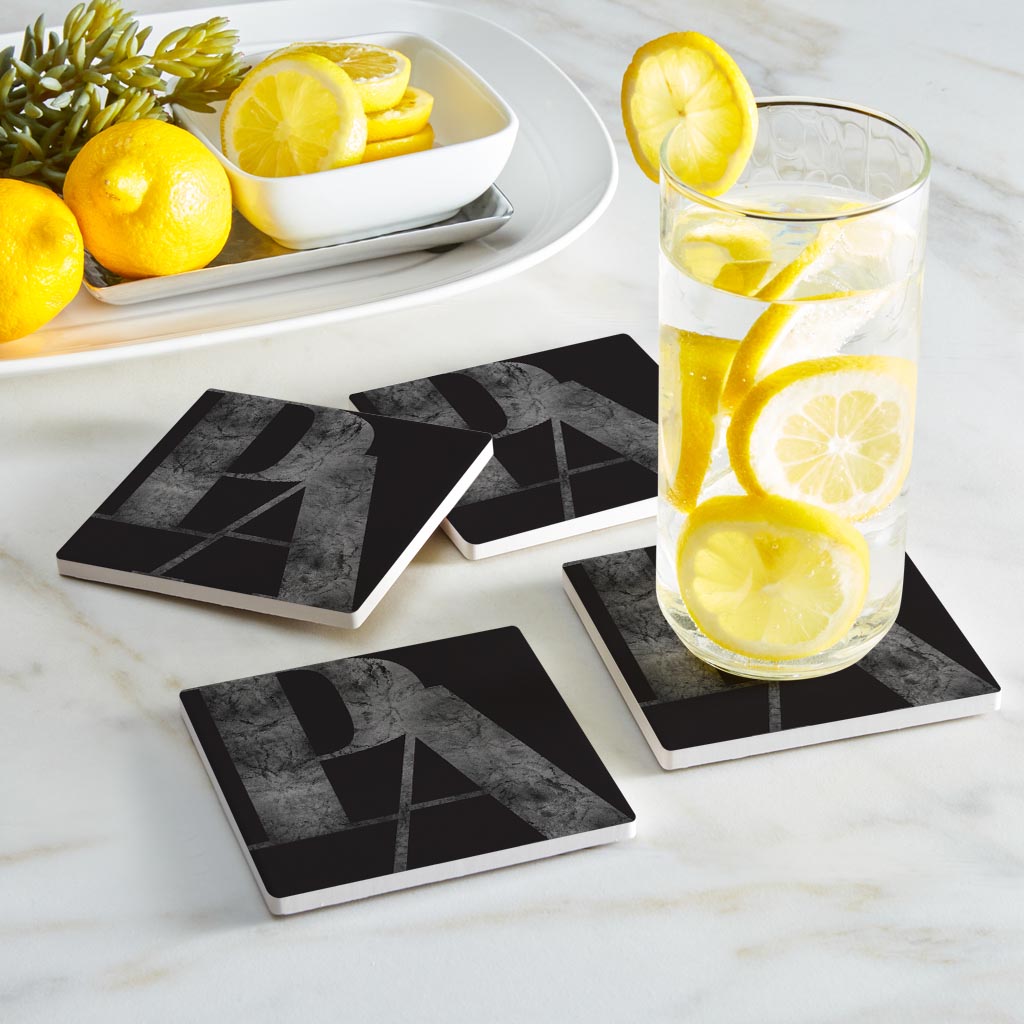 Minimalistic B&W Pennsylvania Black Initials | Absorbent Coasters | Set of 4 | Min 2