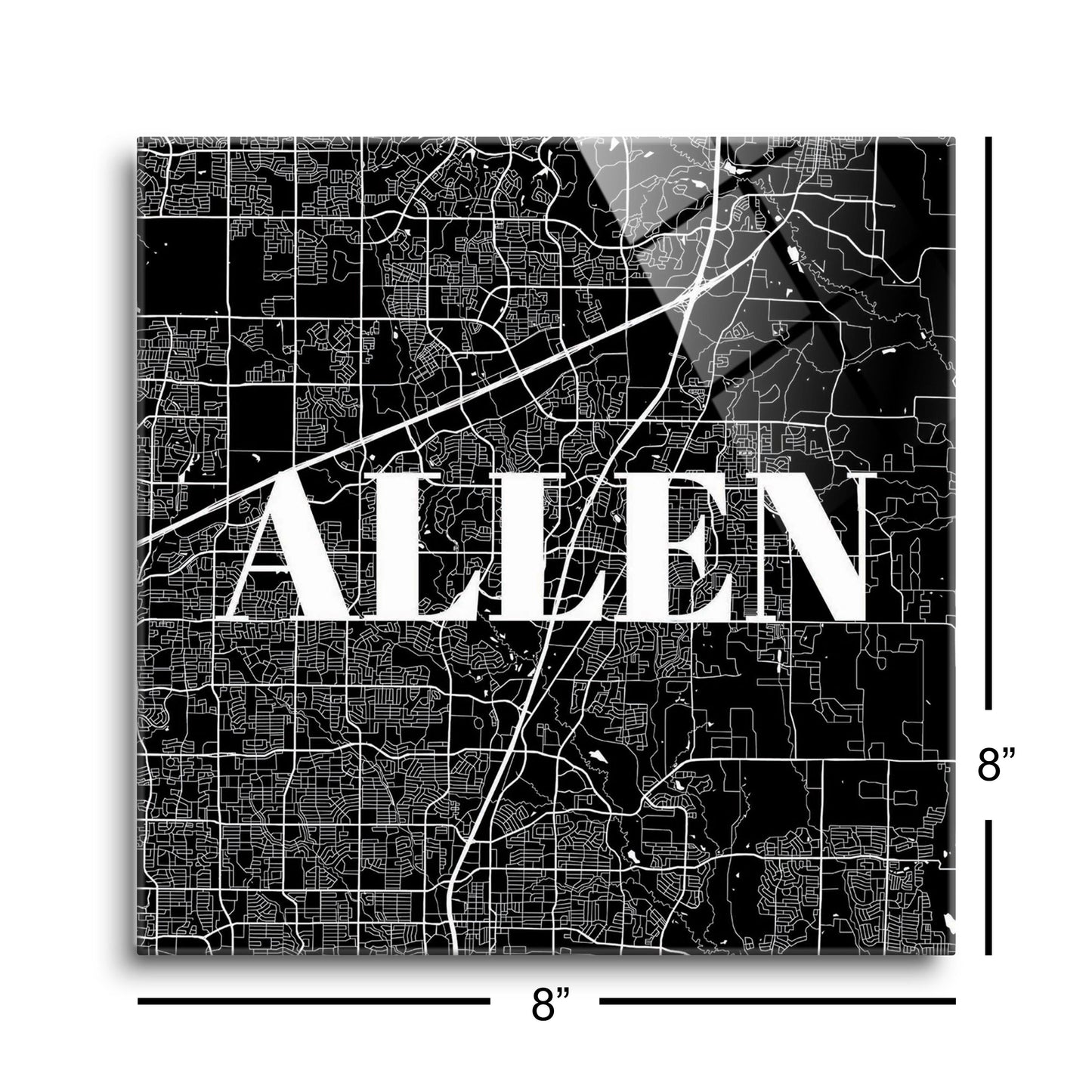 Minimalistic B&W Texas Allen Map | Hi-Def Glass Art | Eaches | Min 2