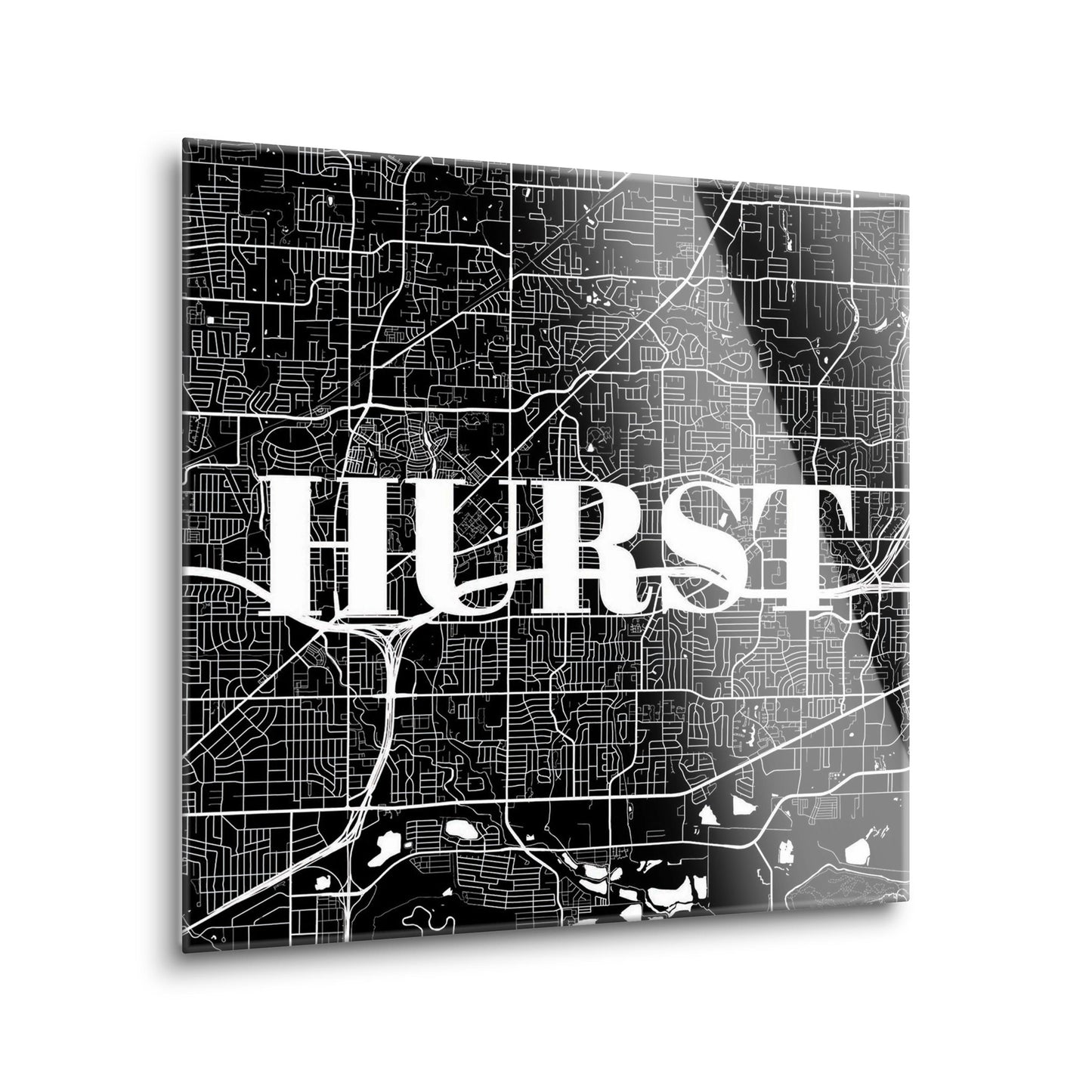 Minimalistic B&W Texas Hurst Map | Hi-Def Glass Art | Eaches | Min 2
