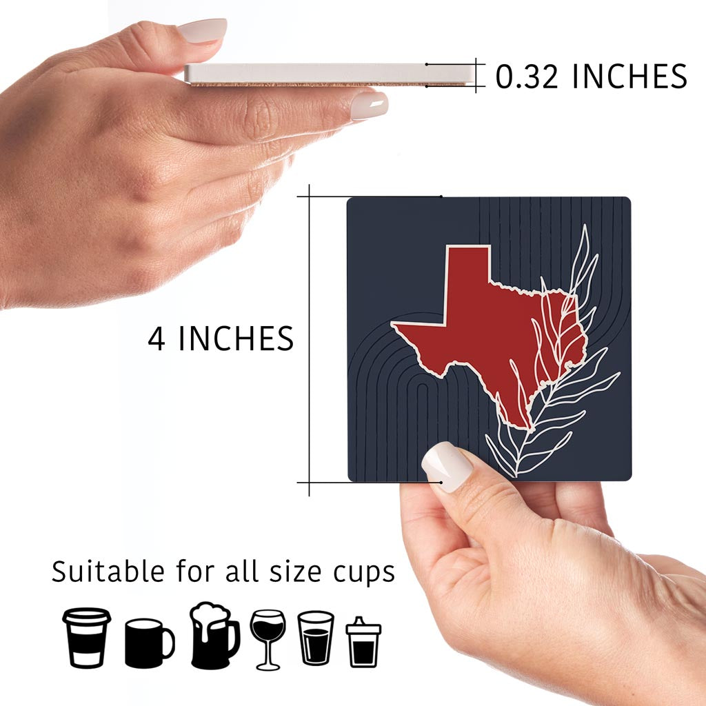 Modern Minimalist Texas Colors Shape Leaf| Absorbent Coasters | Set of 4 | Min 2