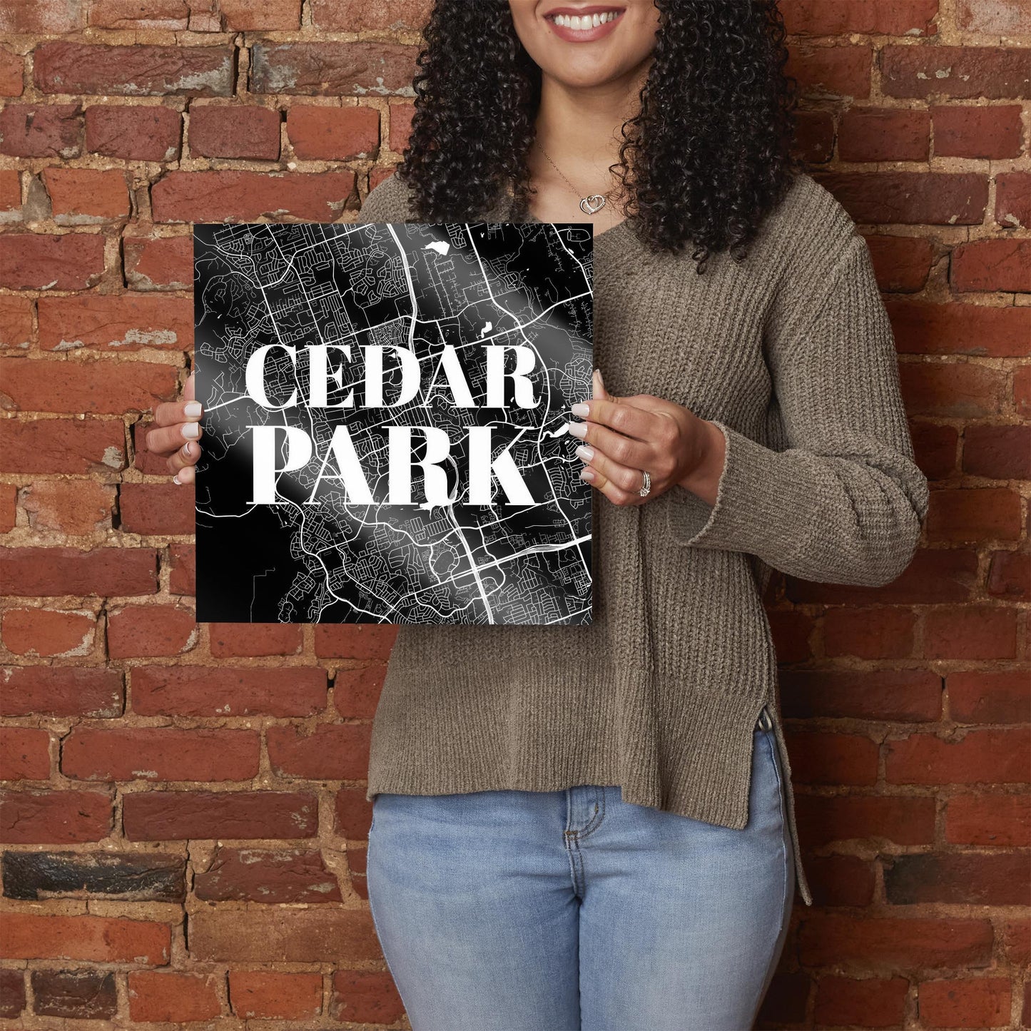 Minimalistic B&W Texas Cedar Park Map | Hi-Def Glass Art | Eaches | Min 1