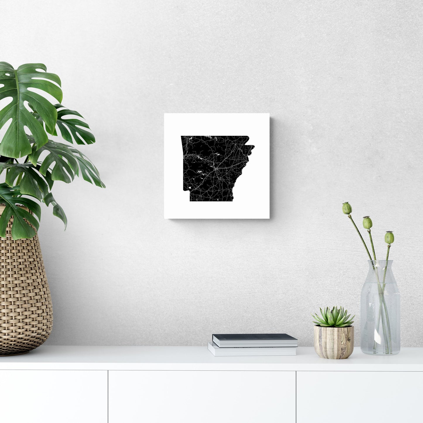B&W Minimalist Arkansas Map | Wood Sign | Eaches | Min 2