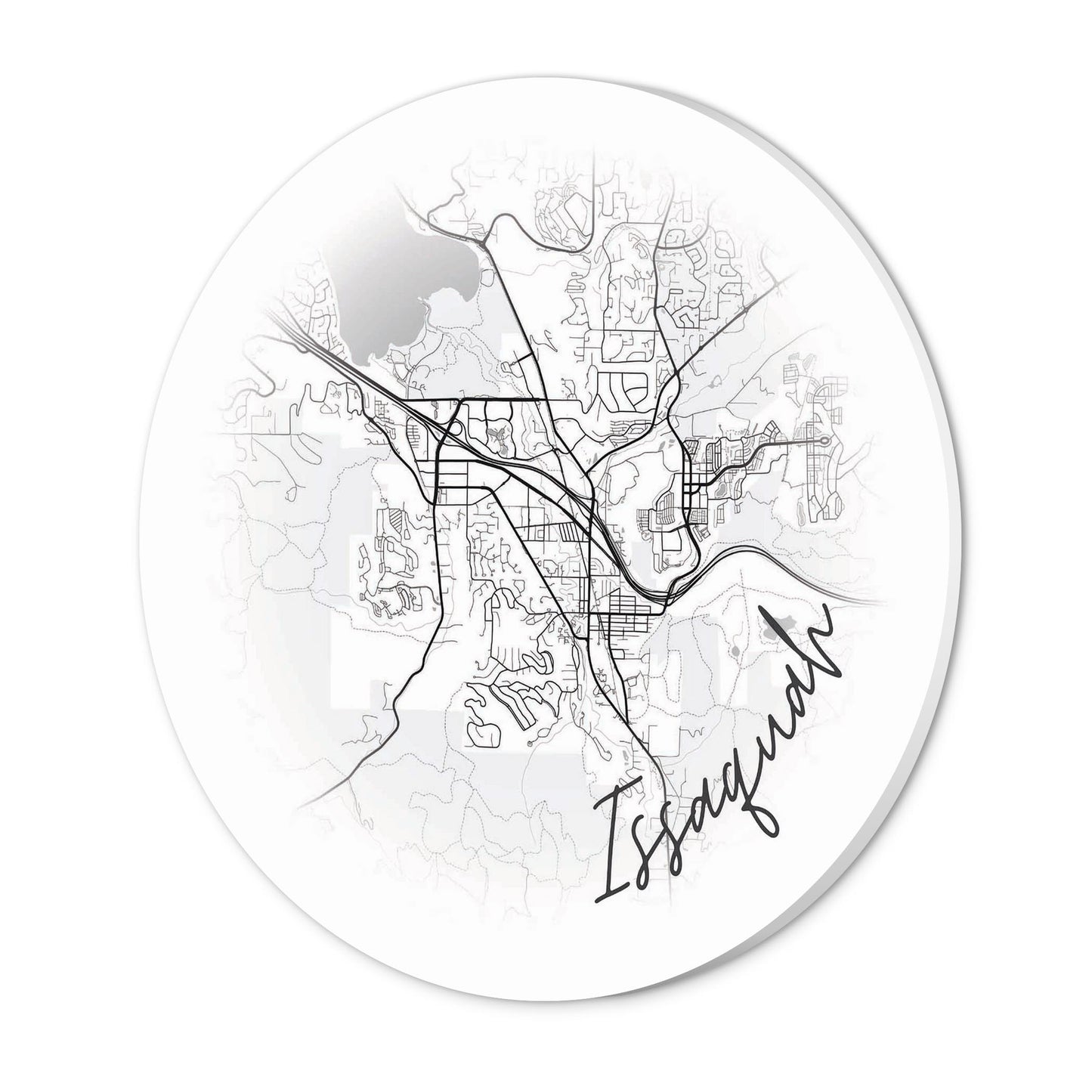 Minimalistic B&W Washington Issaquah Circle Map | Wood Sign | Eaches | Min 1