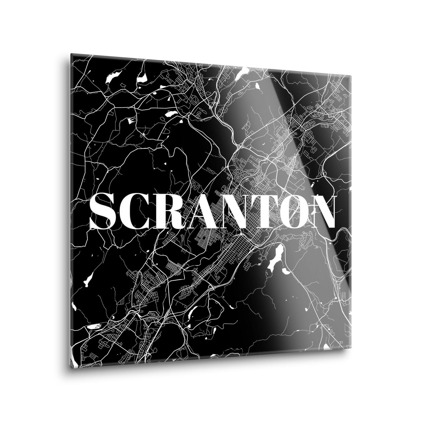 Minimalistic B&W Pennsylvania Scranton Map | Hi-Def Glass Art | Eaches | Min 1