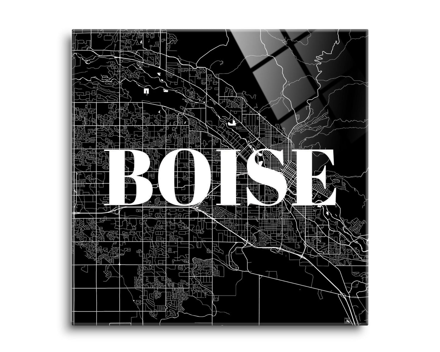 Minimalist B&W Idaho Boise Map | Hi-Def Glass Art | Eaches | Min 2