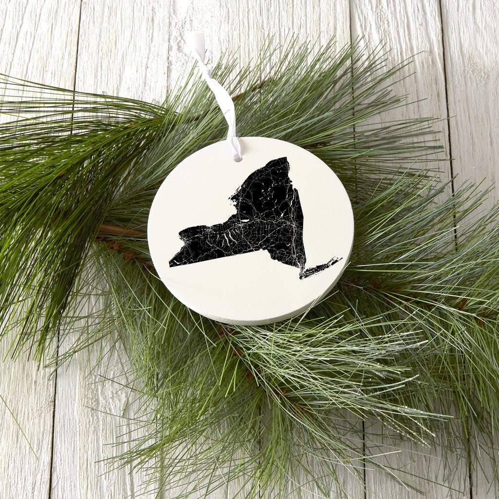 Minimalistic B&W New York State With Map | Wood Ornament | Eaches | Min 6