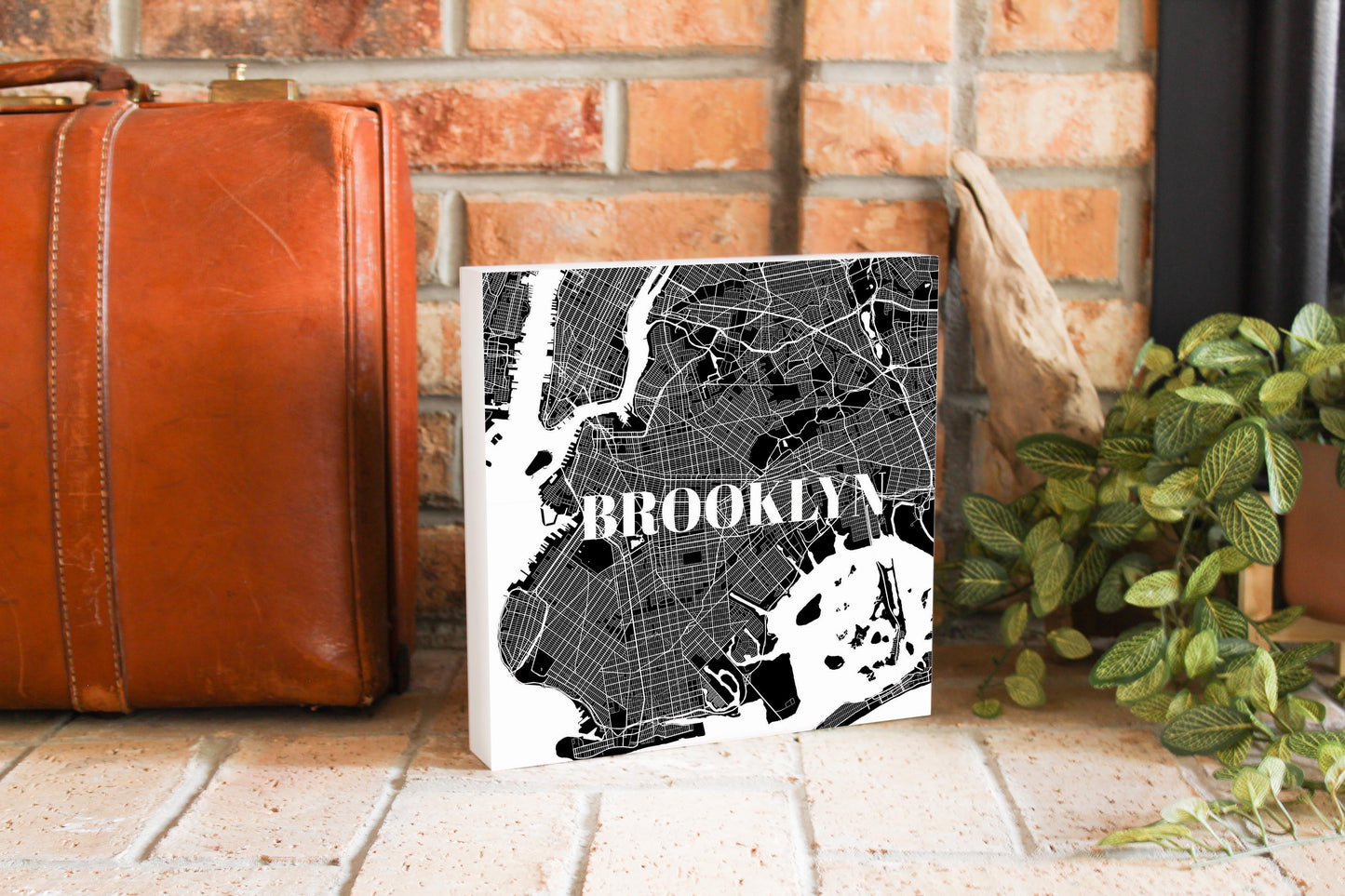 Minimalistic B&W New York Brooklyn Map | Wood Block | Eaches | Min 2