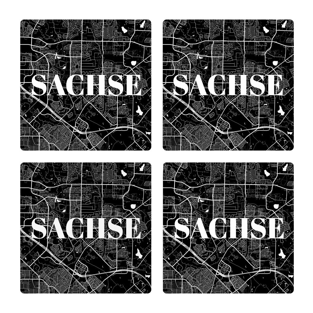 Minimalistic B&W Texas Sachse Map| Absorbent Coasters | Set of 4 | Min 2