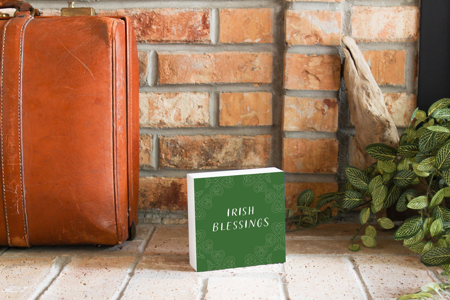 Dark Green Shamrock Irish Blessings | Wood Block | Eaches | Min 4