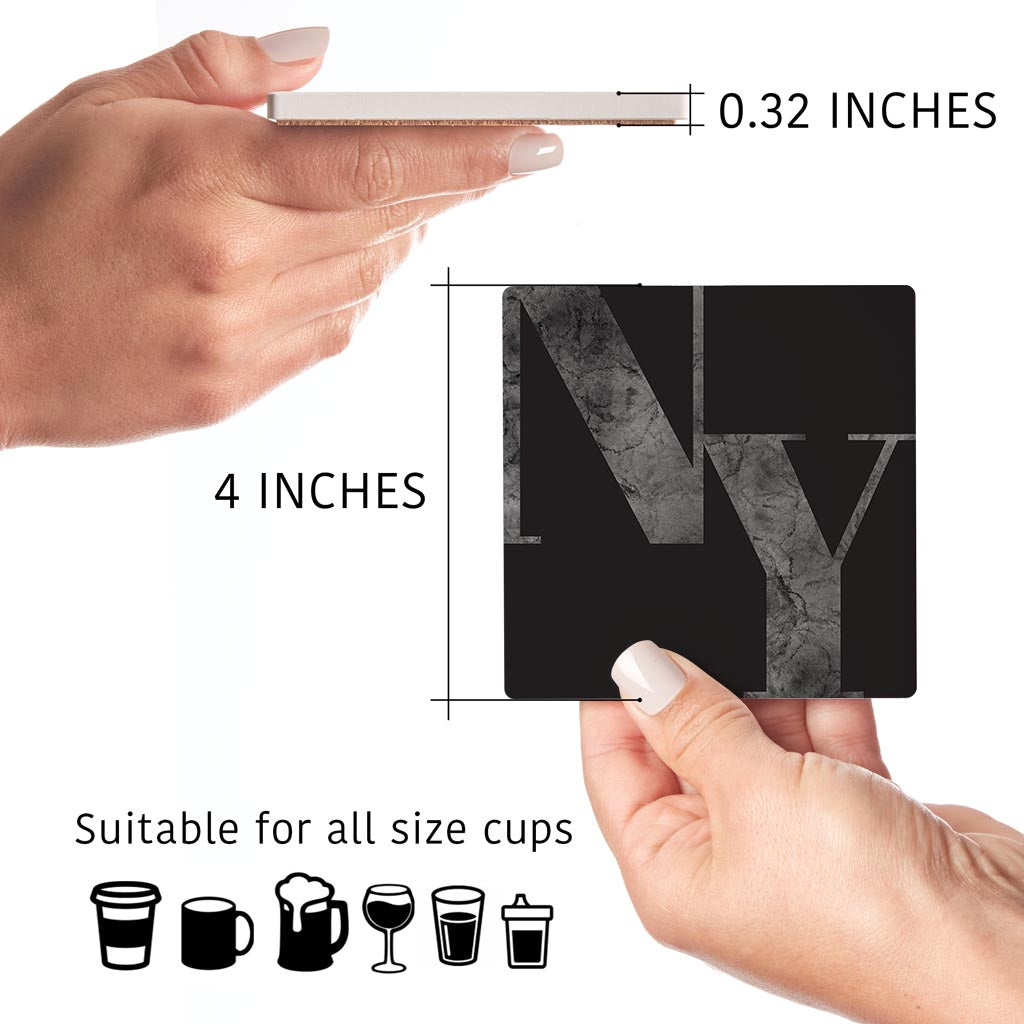 Minimalistic B&W New York Initials States | Absorbent Coasters | Set of 4 | Min 2