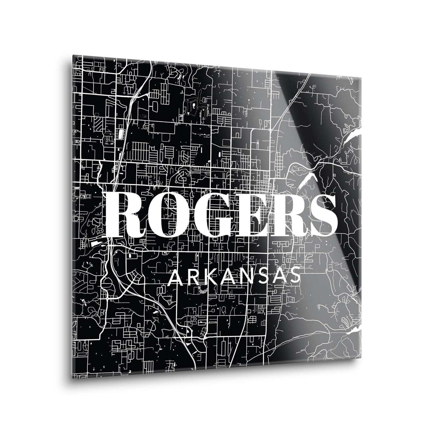 Minimalist B&W Arkansas Rogers Map State | Hi-Def Glass Art | Eaches | Min 1