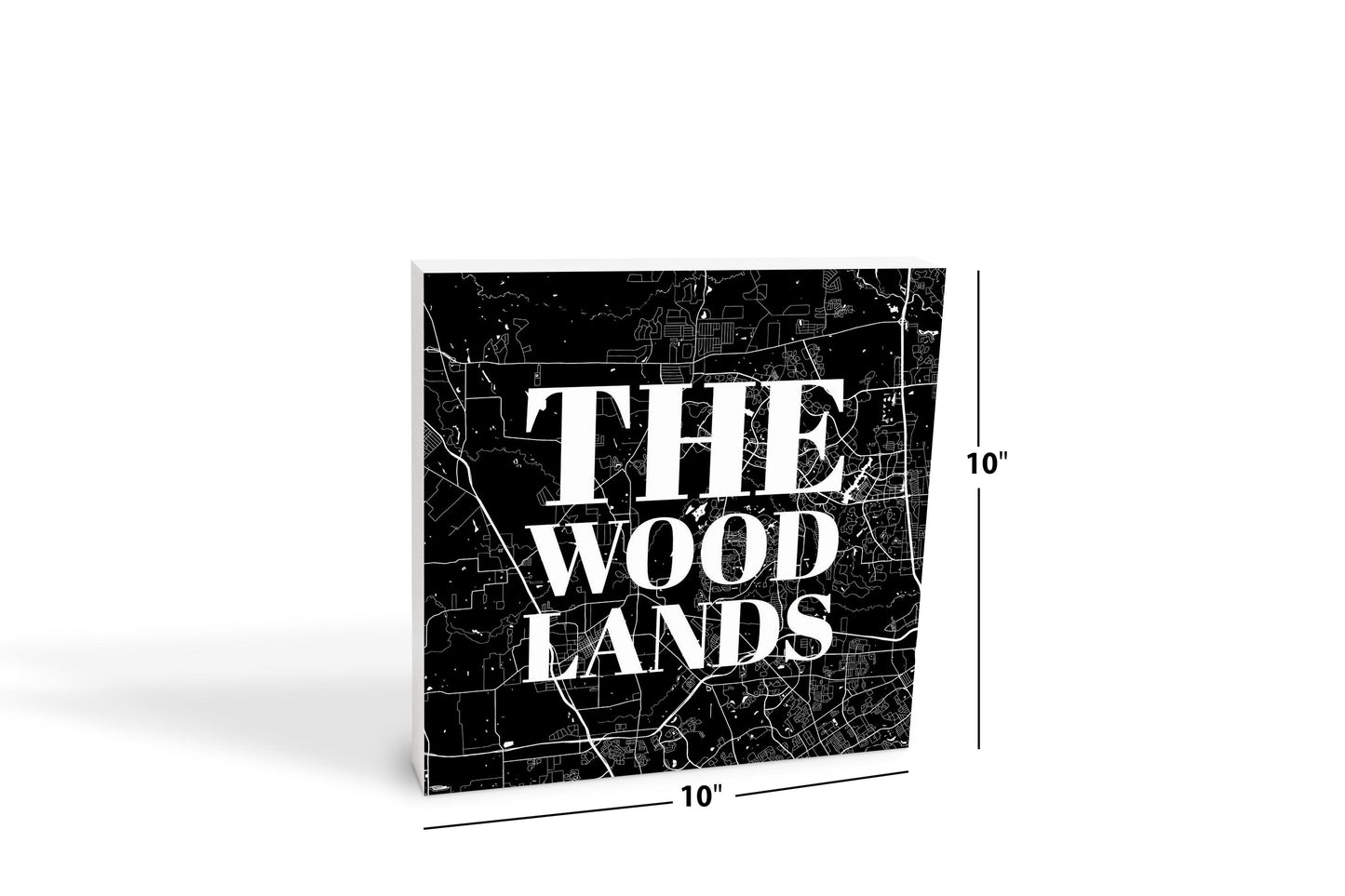 Minimalistic B&W Texas The Woodlands Map | Wood Block | Eaches | Min 2